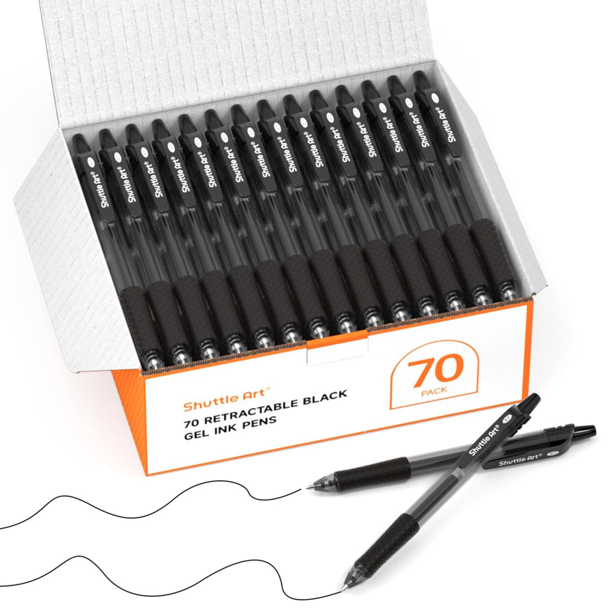Shuttle Art Black Gel Pens, 70 Pack Retractable Medium Point Rollerball Gel Ink Pens Smooth Writing