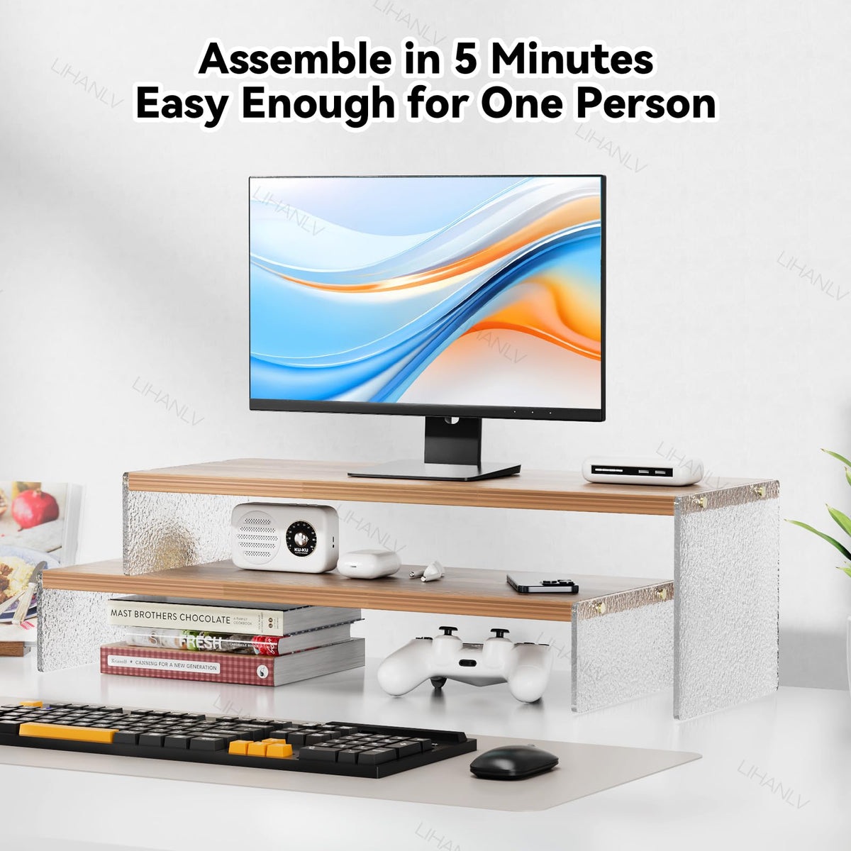 YGYQZ Adjustable Monitor Stand Riser, 7.67"×19.3" Dual Monitor Desk Stand