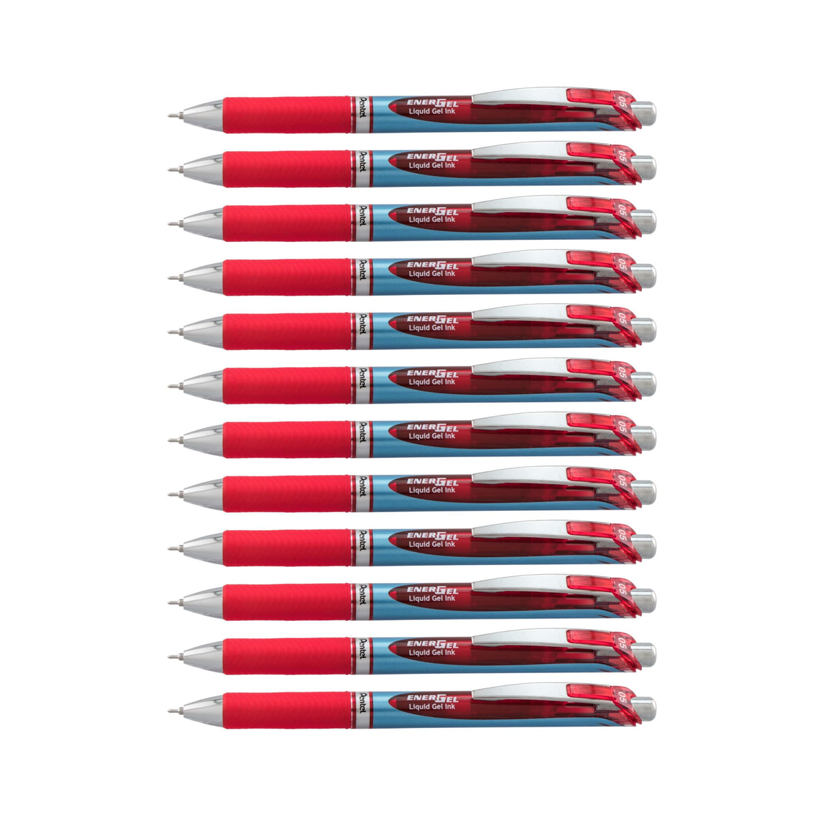 Pentel EnerGel Deluxe RTX Retractable Liquid Gel Pen, Fine Line, Needle Tip, Red Ink, Box of 12