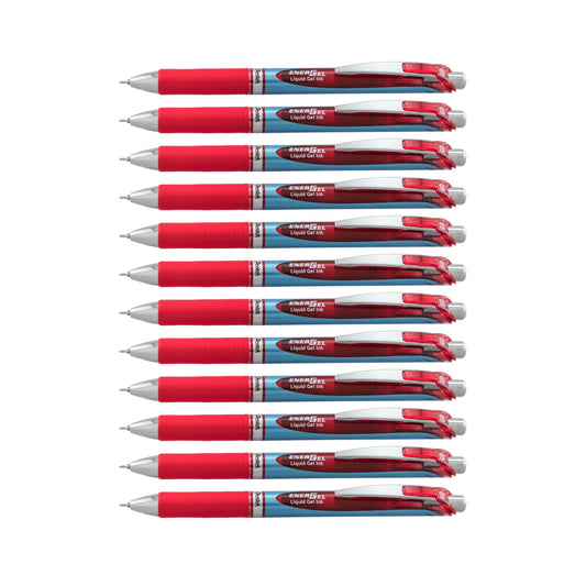 Pentel EnerGel Deluxe RTX Retractable Liquid Gel Pen, Fine Line, Needle Tip, Red Ink, Box of 12