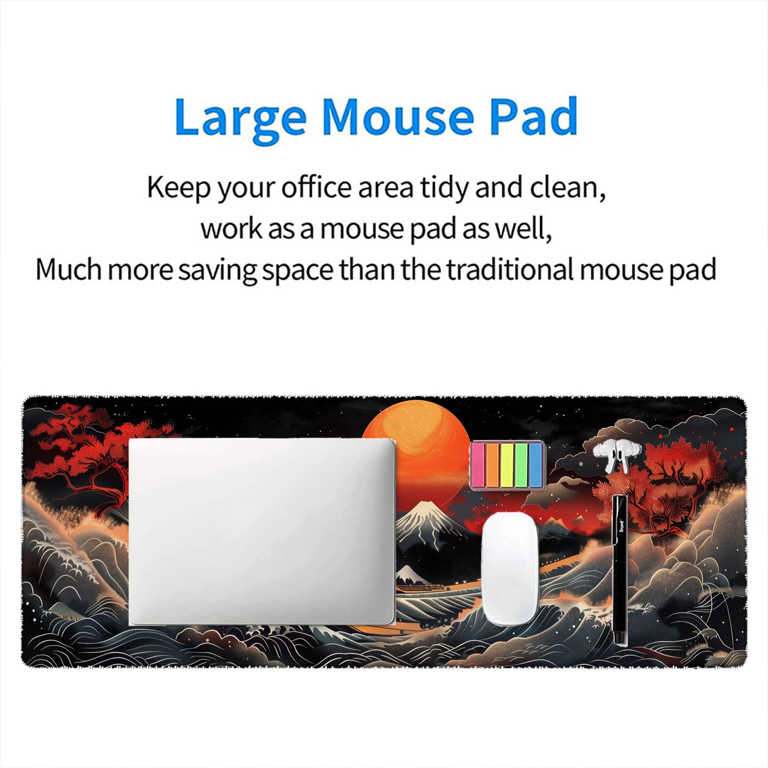 Japanese Waves Gaming Mouse Pad Watercolor Waves Mousepad XL Large Gaming Mouse Pad Laptop Keyboard