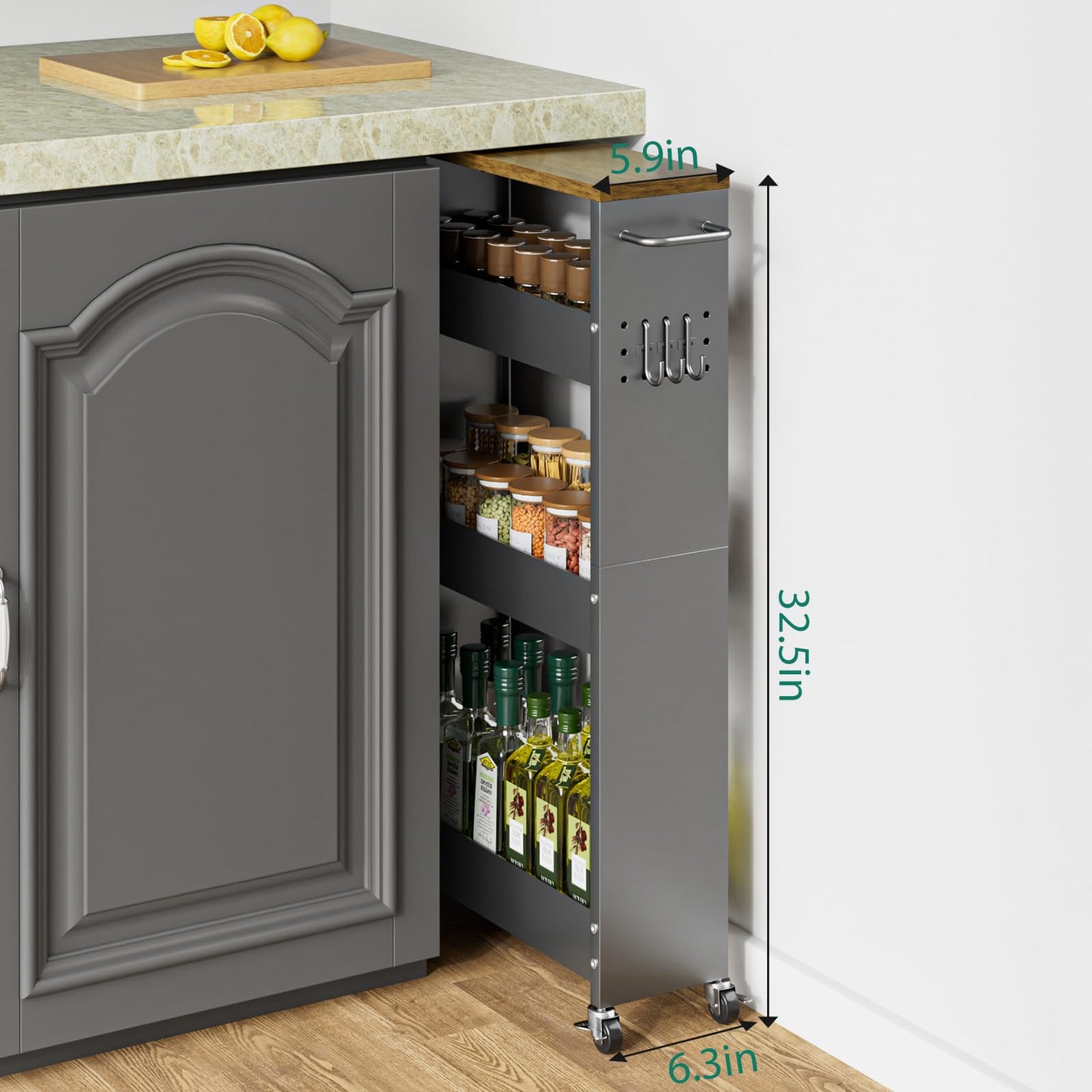 XYZLVSI Slim Storage Cart, Narrow Kitchen Rolling Cart for Small Spaces