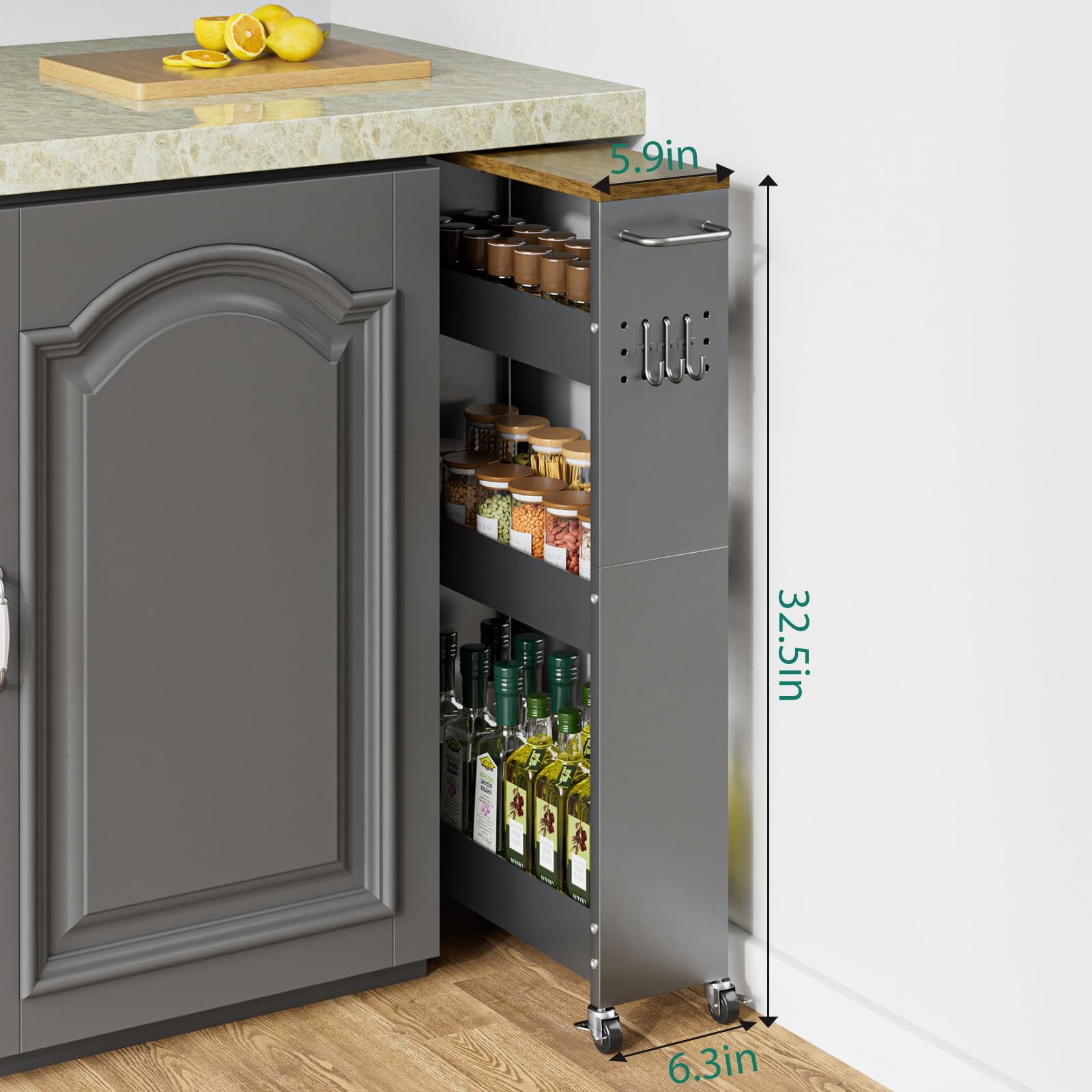 XYZLVSI Slim Storage Cart, Narrow Kitchen Rolling Cart for Small Spaces