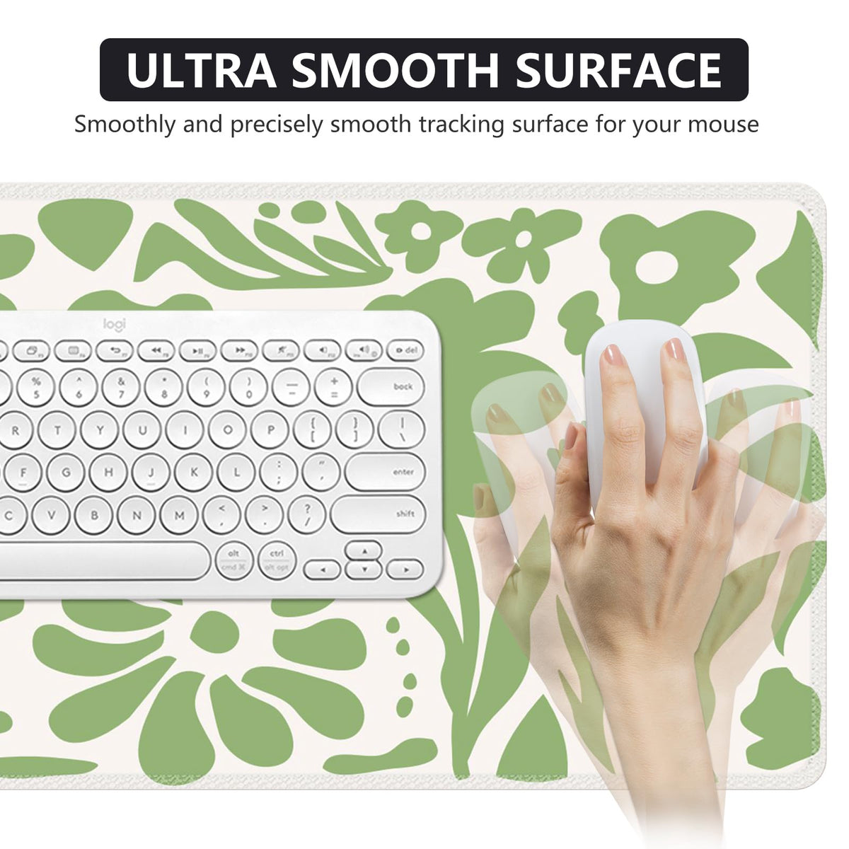 iCasso Desk Mat, Desk Matt for Desktop, Cute Desk Pad Mat, Green Flowers