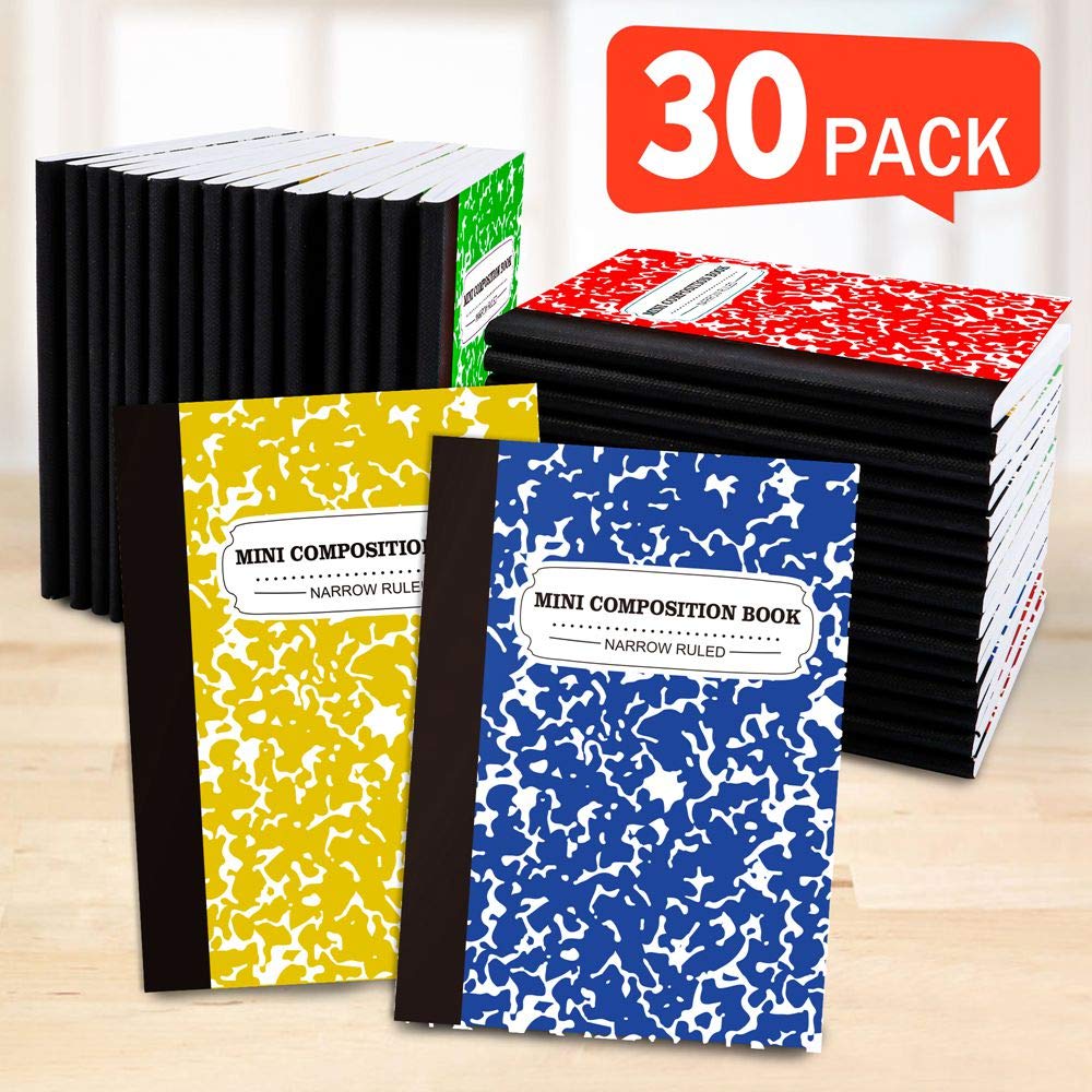 feela Composition Notebook, Mini Sized 30 Pack 5 Colors Narrow Ruled Mini Composition Books Bulk