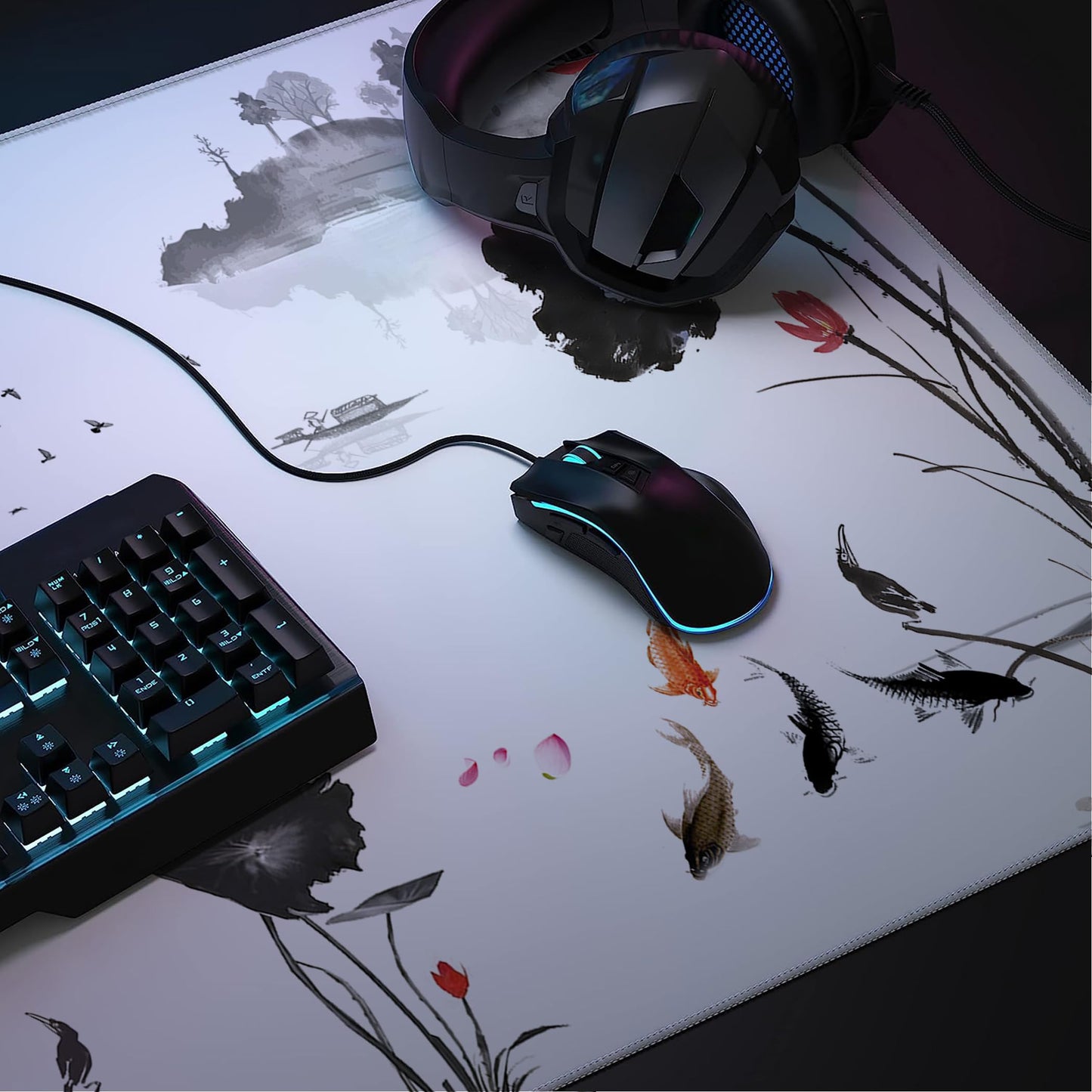 LL-COEUR XXL Landscape Gaming Mouse Pad Computer Keyboard Mat Office Desk Pad (Lotus, 39.3" x 19.6"