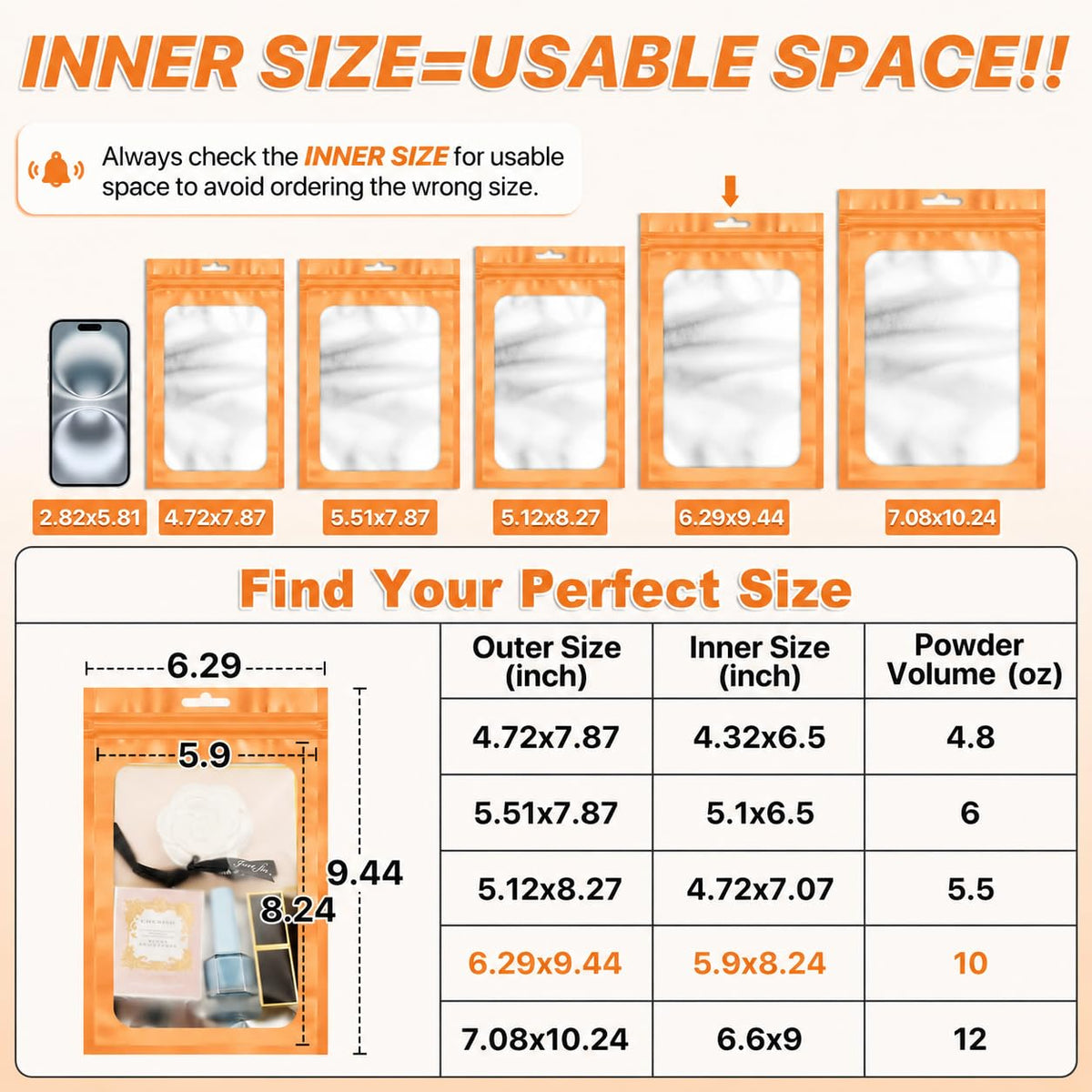 ANZNKU 100Pcs Orange Mylar Bags, Resealable Smell Proof Zip Goodie Baggies