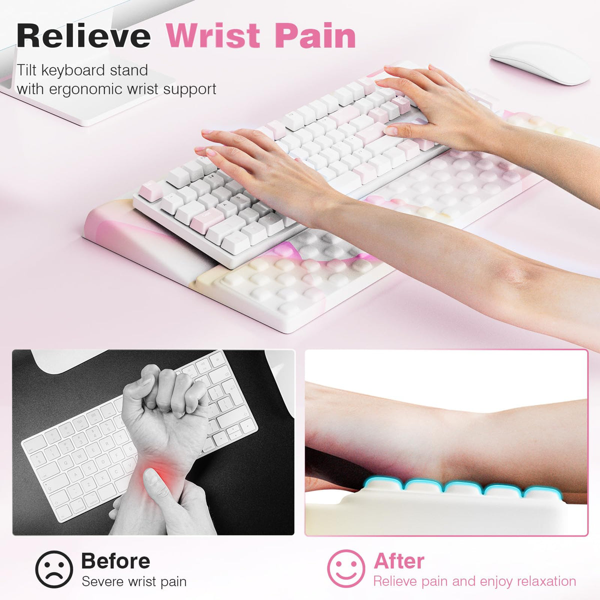 Ospelelf Keyboard Wrist Rest, Ergonomic Memory Foam Wrist Support for Typing & Gaming, Tilted