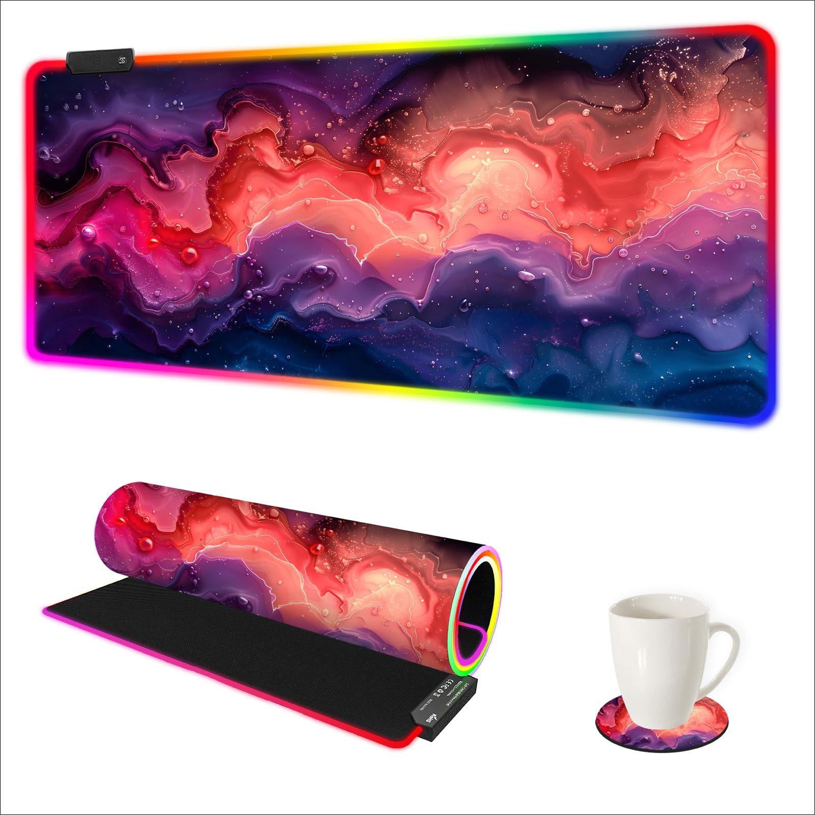 AIMSA Extra Large RGB Gaming Mouse Pad with 14 Light Modes, Extended LED Mouse Pad, Anti-Slip