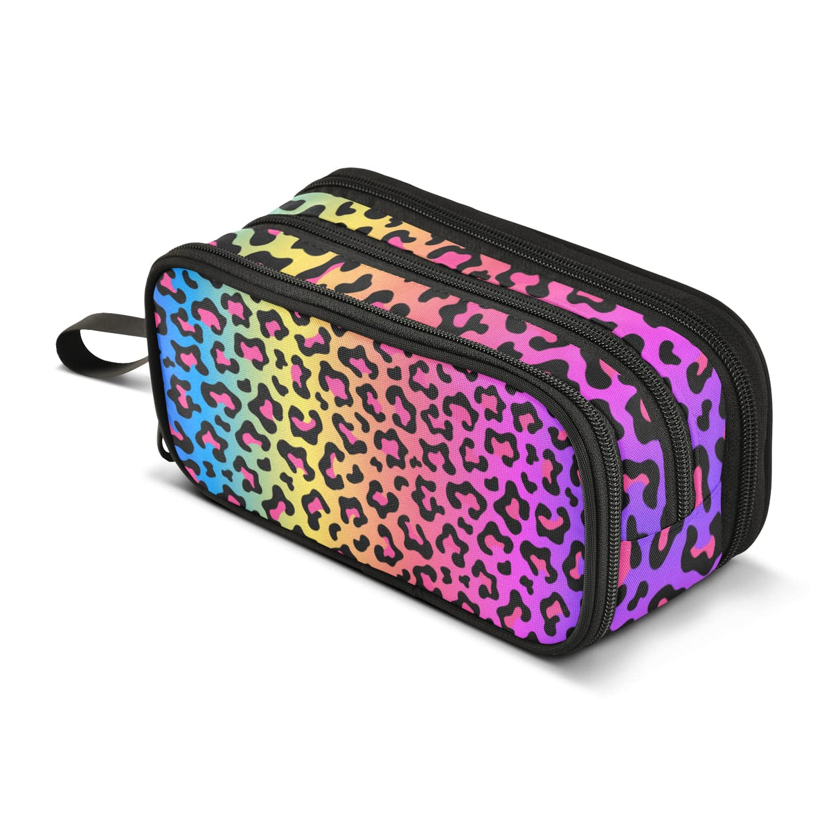 Sletend Pencil Case Leopard Print Colorful 3 Compartments Pencil Pouch