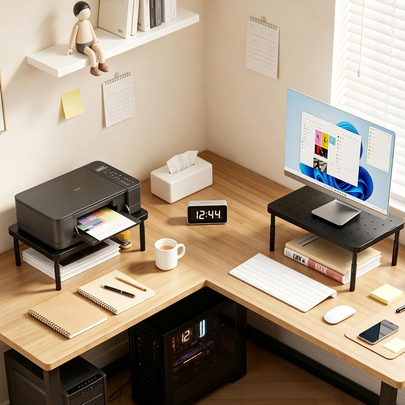 WALI Dual Monitor Riser for Desk, Adjustable Laptop Riser, up to 44 lbs