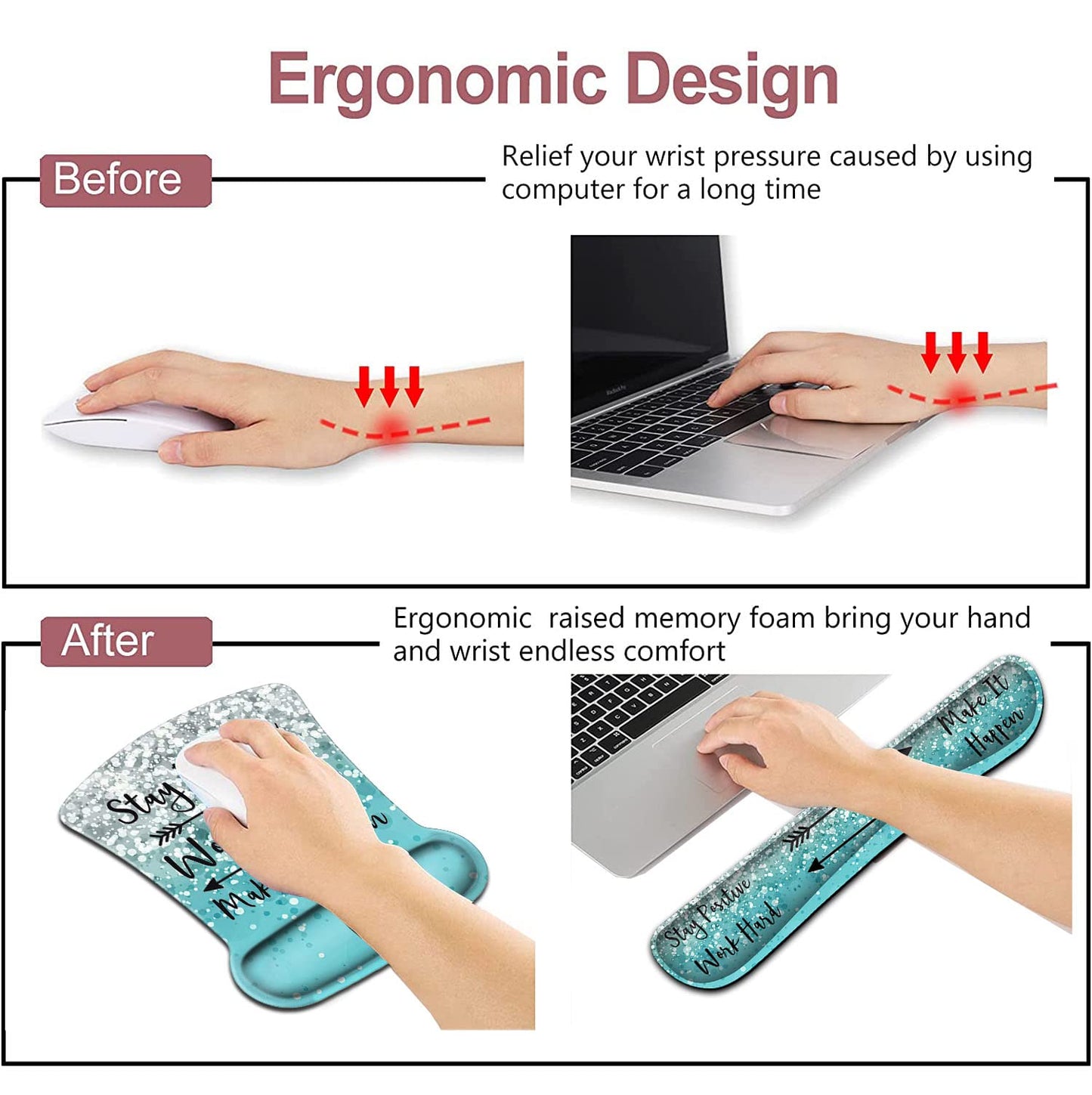Mouse Pad with Wrist Support, Ergonomic Gel Mouse Pad Memory Foam Keyboard Wrist Rest, Suitable for