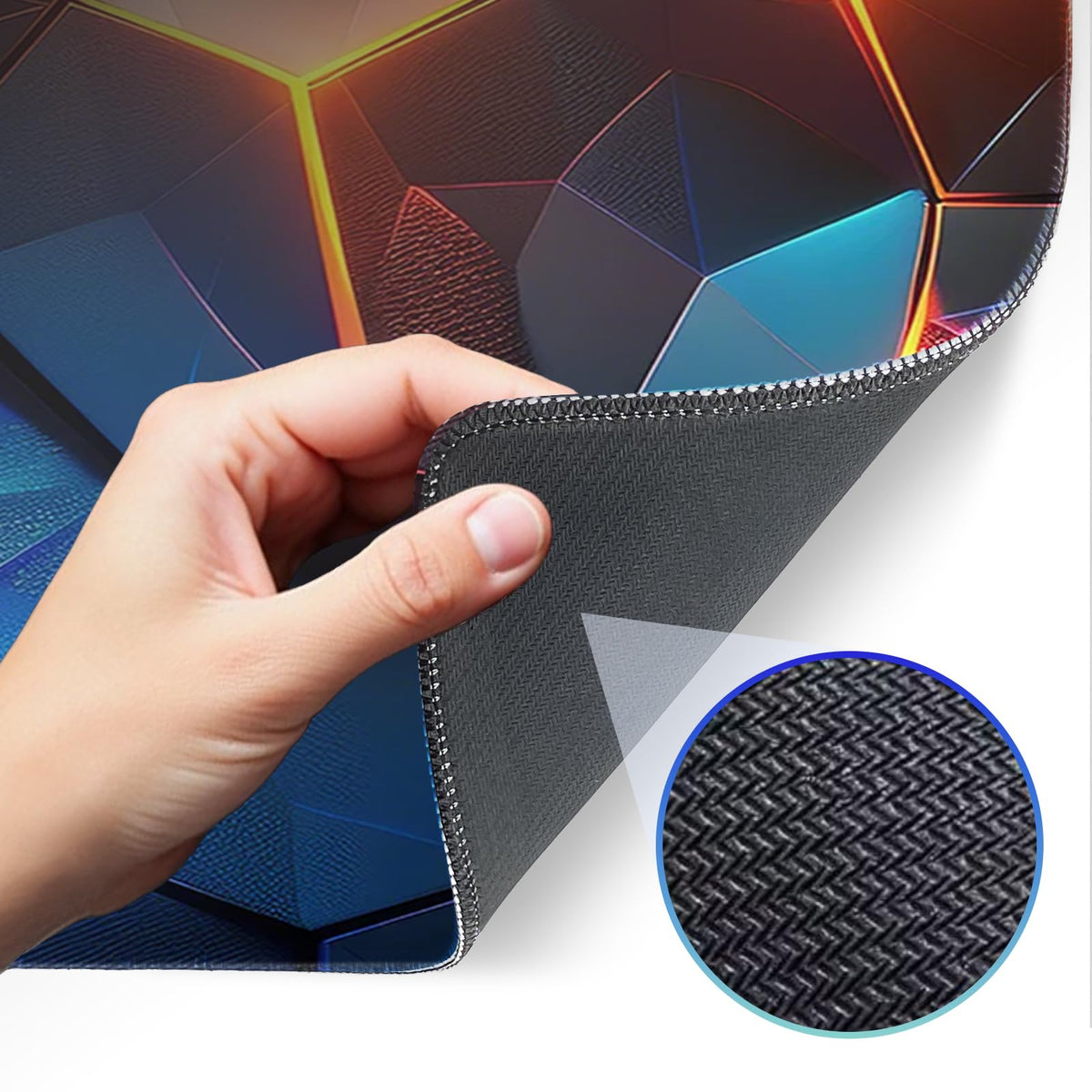 Gaming Mouse Pad, Geometric Design, Non-Slip Rubber Bottom, Stitched Edges, for Home, Office