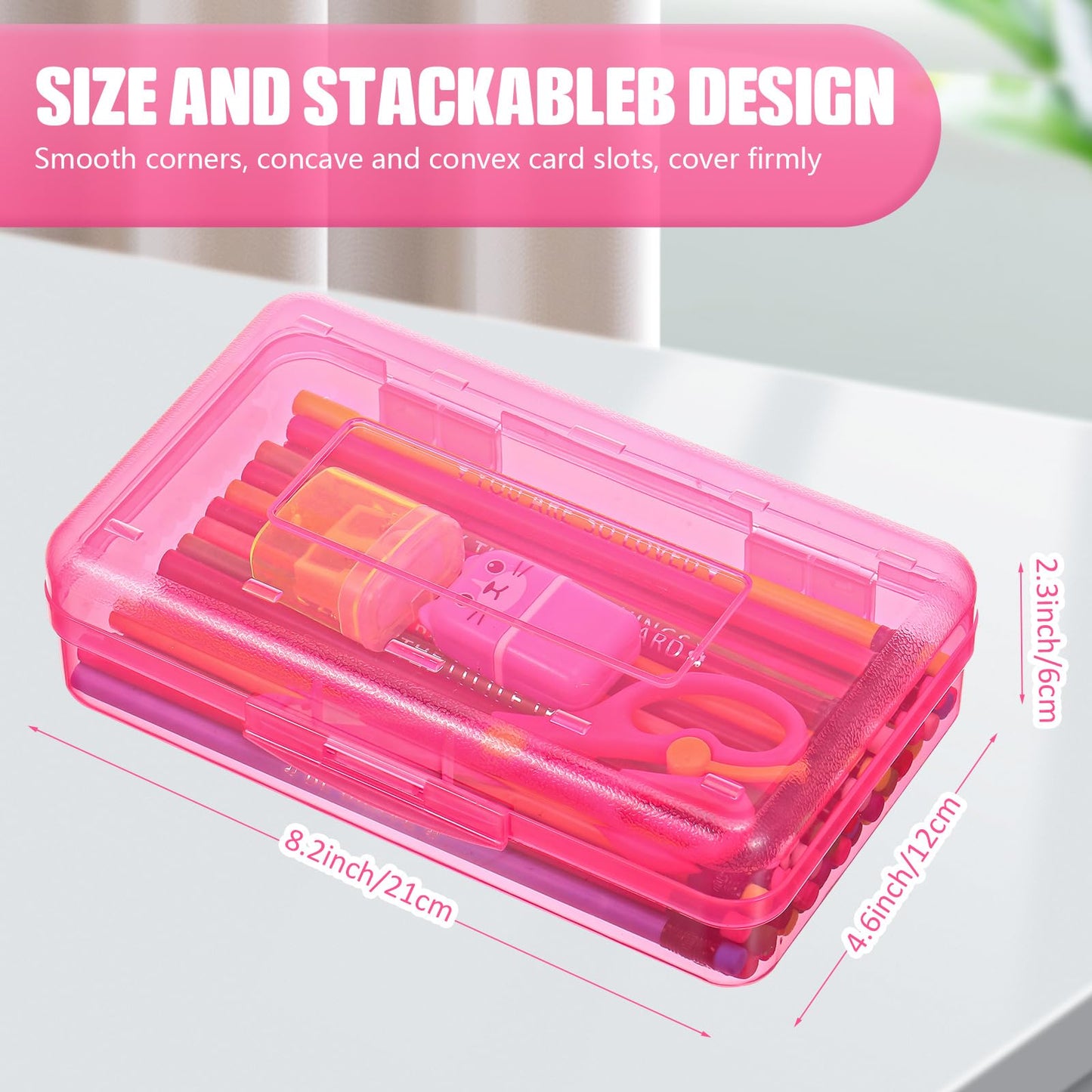 Leelosp 12 Pack Pencil Boxes Bulk, Large Plastic Case,Pink
