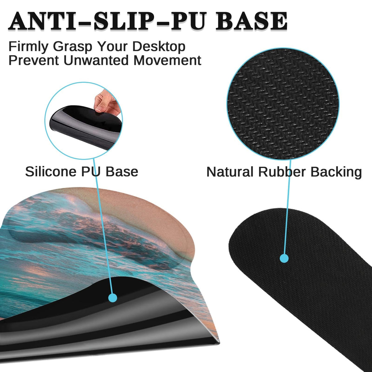 Arttown Keyboard Mouse Pad Set, 4 in 1 Desk Mat Set Ocean Beach