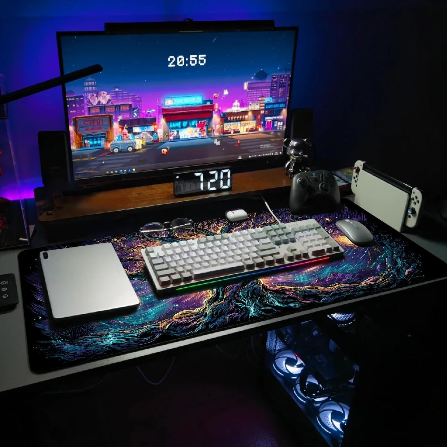 Extended Gaming Mouse Pad, Large Mouse Mat 3 mm Nature Rubber Base Mousepad with Stitched Edges