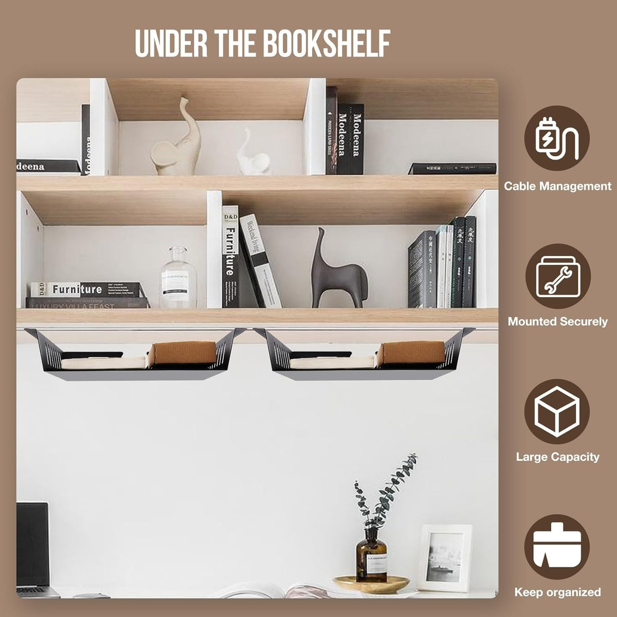 Neiteli 2 Pack Under Desk Shelf-Metal -Black Under Shelf Storage for Office Tables &