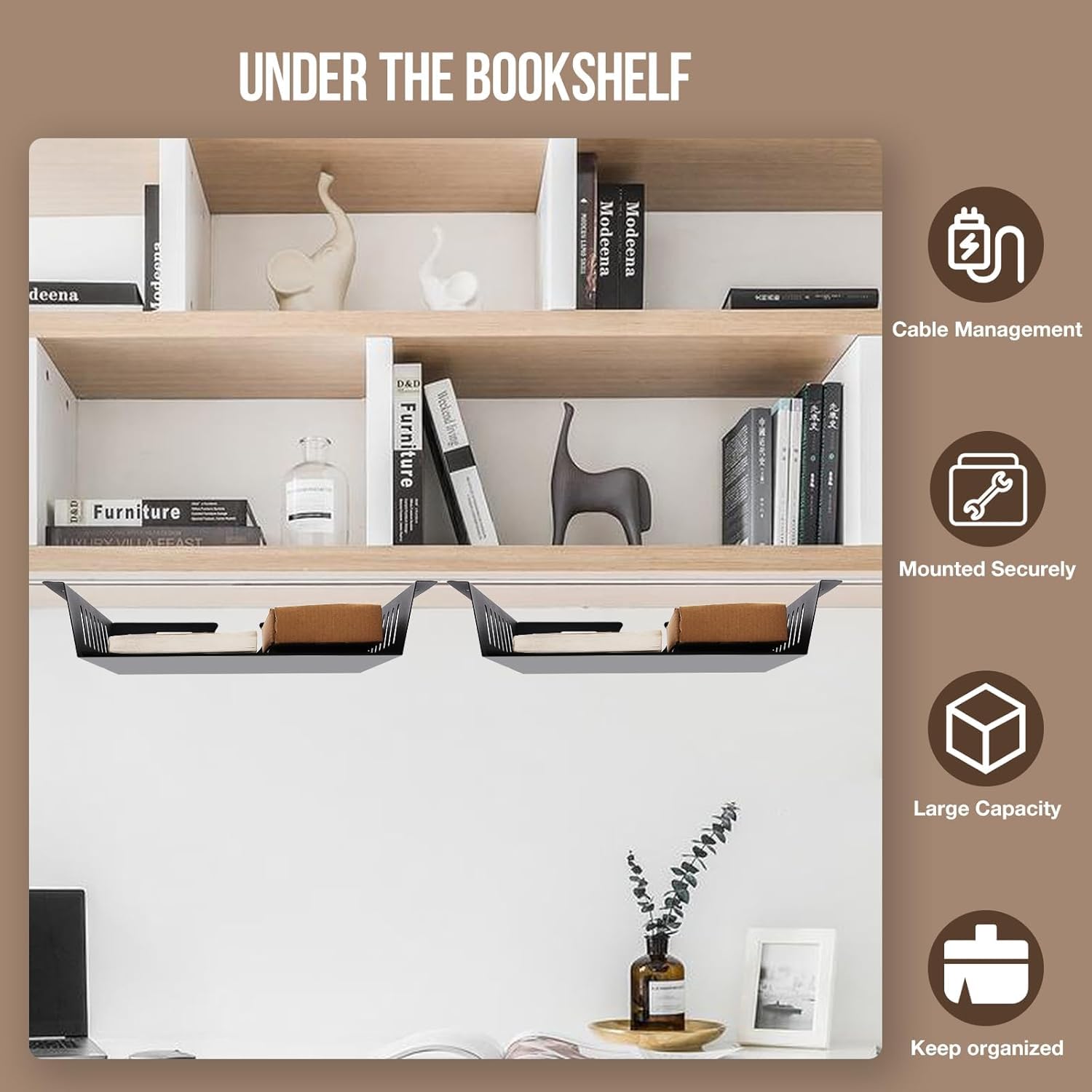 Neiteli 2 Pack Under Desk Shelf-Metal -Black Under Shelf Storage for Office Tables &