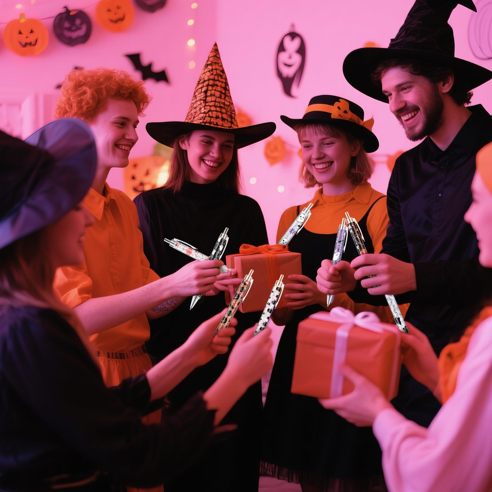 Motipuns 50 Pcs Halloween Pens Pink Ghost Ballpoint Bulk Holiday Gifts