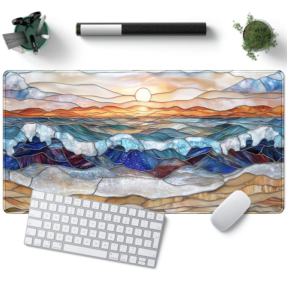 Mountain Sunrise Gaming Mouse Pad Large Desk Mat Extended Mouse and Keyboard Pad, Faux Stained