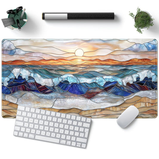 Mountain Sunrise Gaming Mouse Pad Large Desk Mat Extended Mouse and Keyboard Pad, Faux Stained