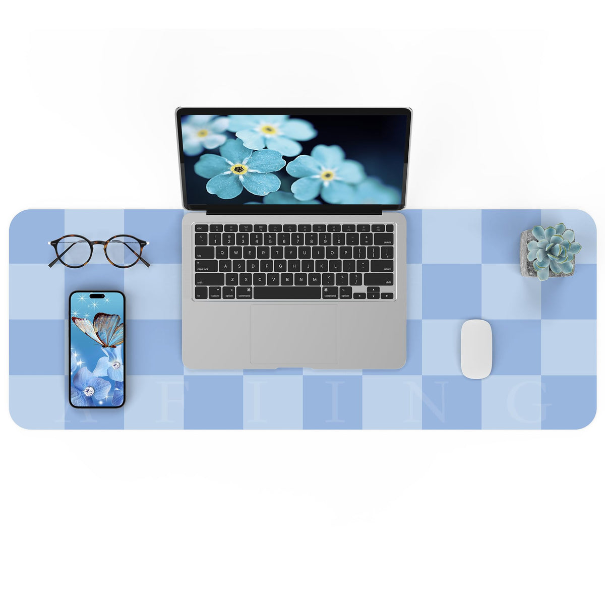 AFIING Light Blue Desk Mat 31.5" x 12", Waterproof PU Leather Desk Pad