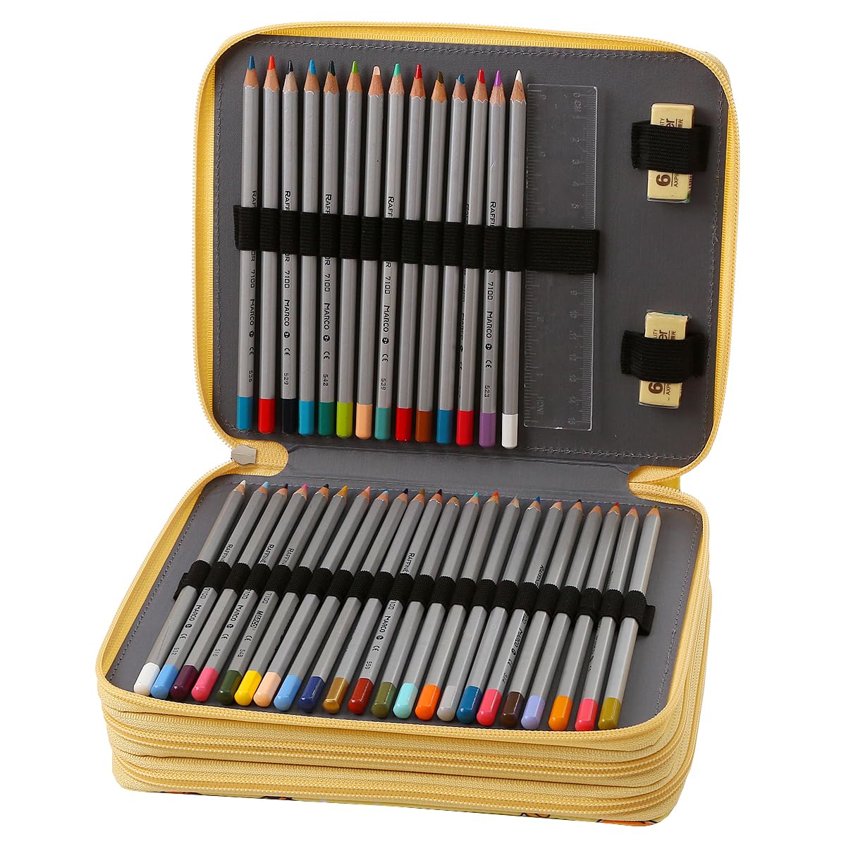 Lbxgap120 Slots Pencil Case 3-Layer Zipped Holder With Handle