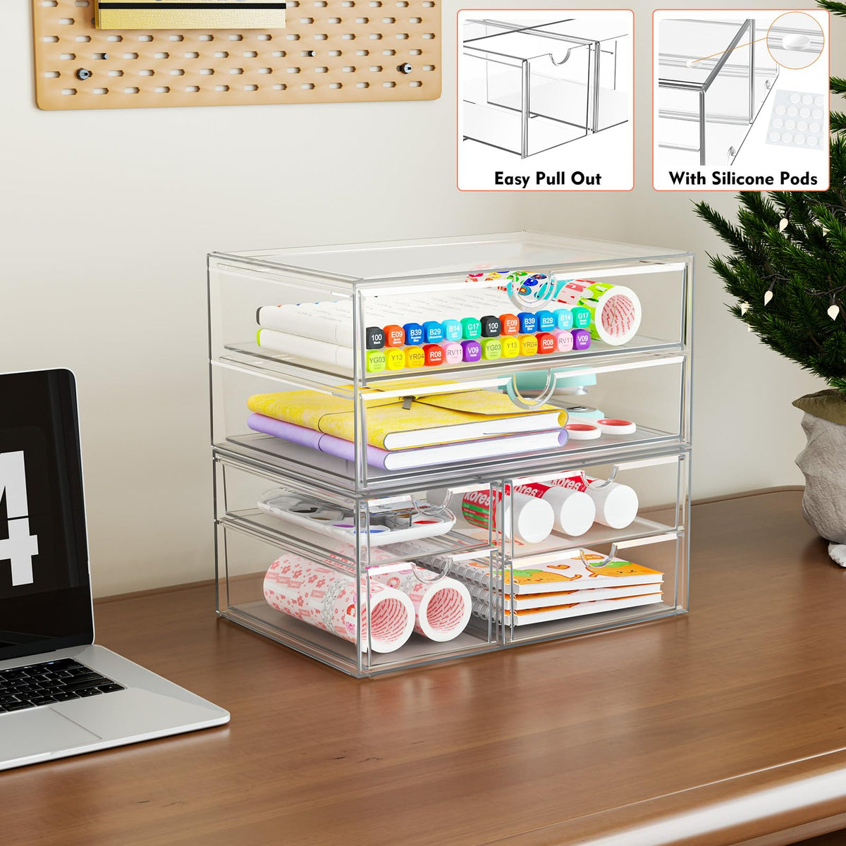 ARSTPEOE Acrylic Organizer with 6 Drawers, Bathroom Counter Organizer, Makeup Desk Organizers