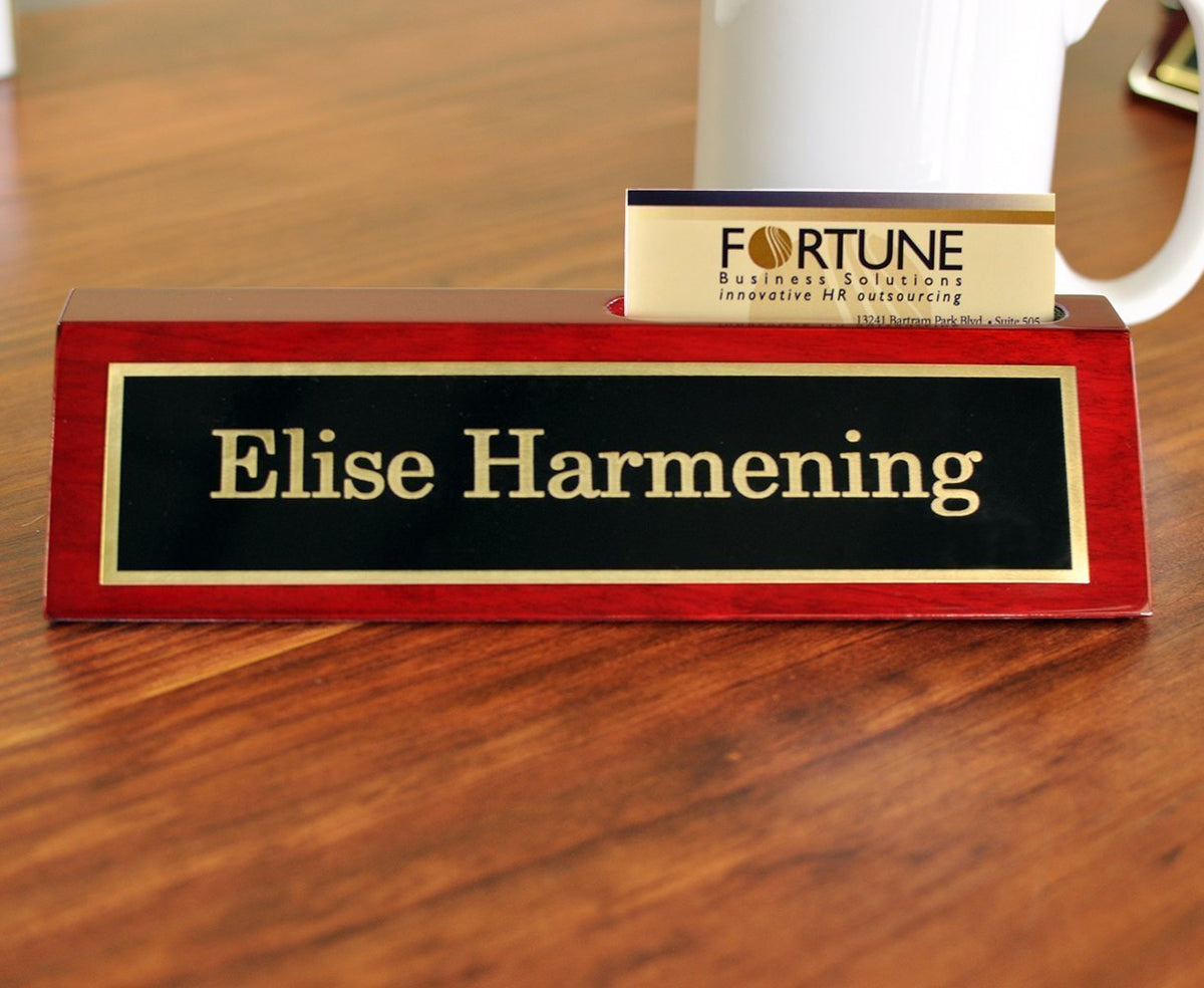 Desk Name Plate with Card Holder | Custom Name Plate | Personalized Desk Plate with Business Card