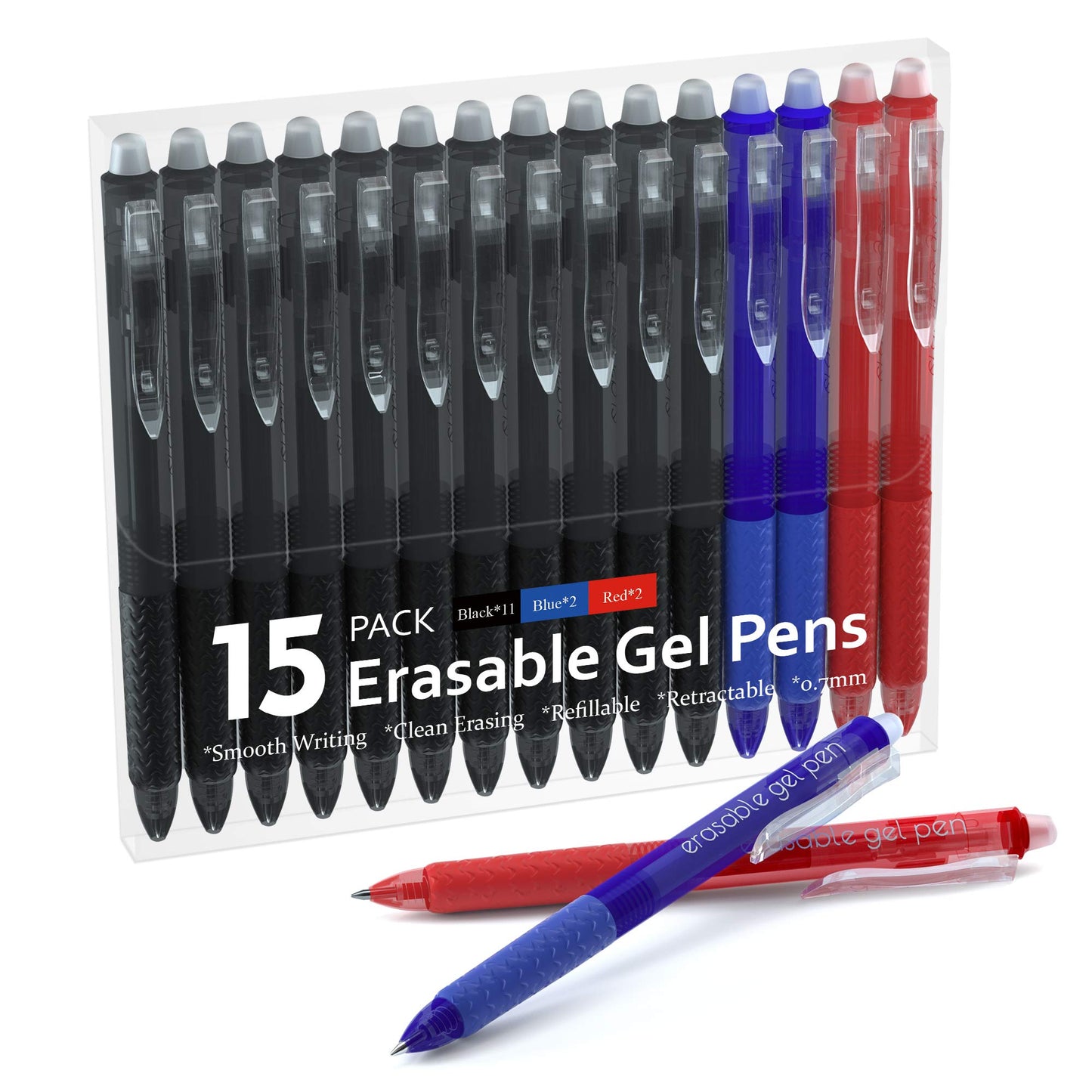 Lineon Erasable Gel Pens, 15 Pack Retractable Erasable Pens Clicker, Fine Point, Make Mistakes