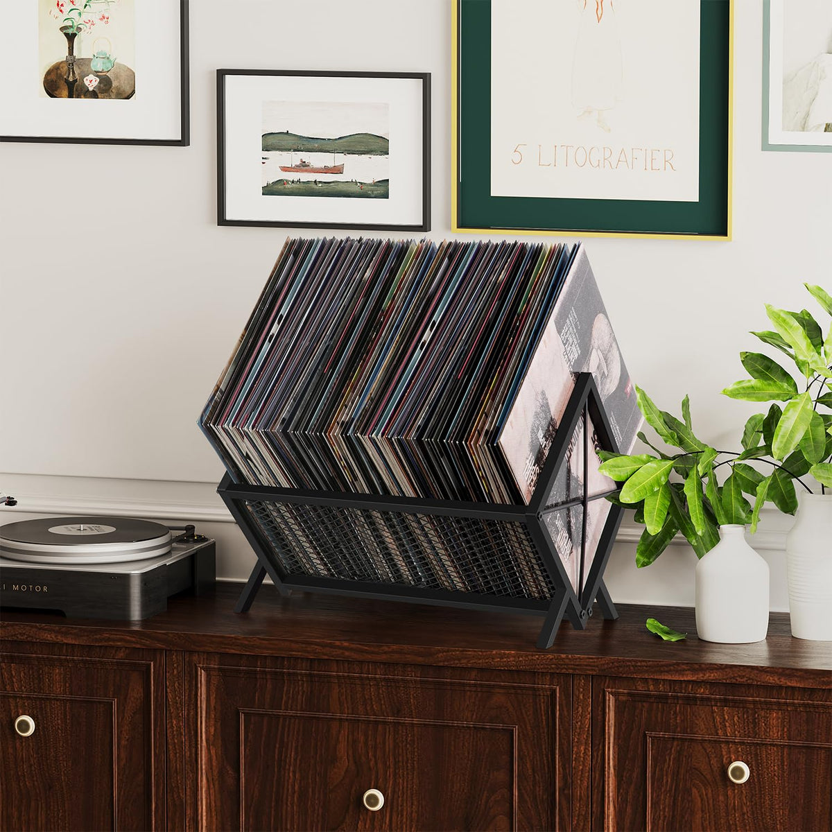 YINMIT Vinyl Record Storage Holder - 80-100 LP Vinyl Organizer, Metal Record Display Rack, Quick