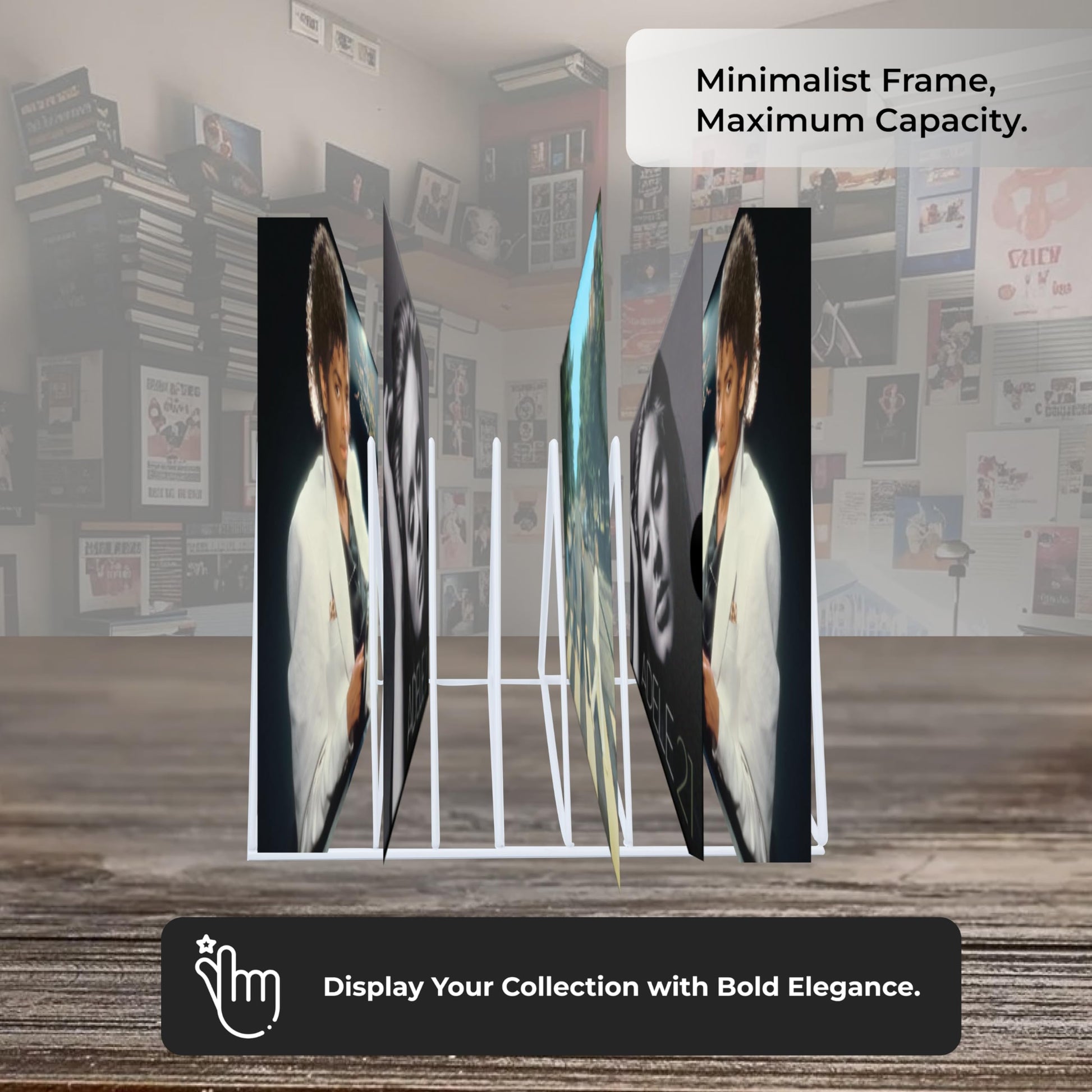 2 Vinyl Record Storage Rack, 9 Slots Holds 60 Albums, Metal Stand - White