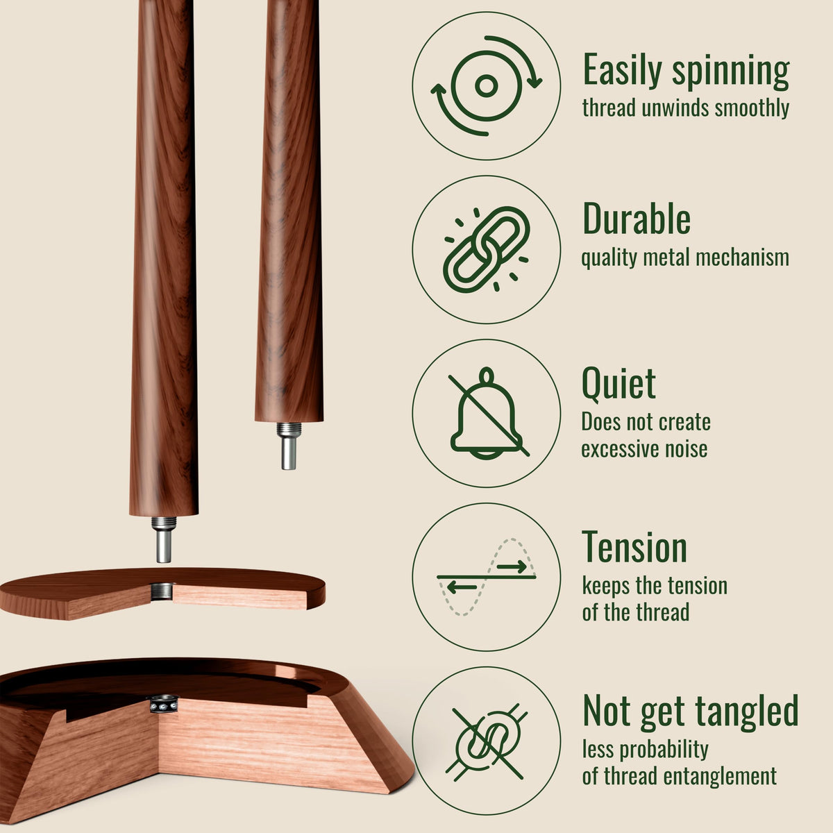 BARVA Yarn Holder Set 22 Lb Capacity for Chunky Yarn w/Extra Spindle | Smooth Bearing Spinner & Big
