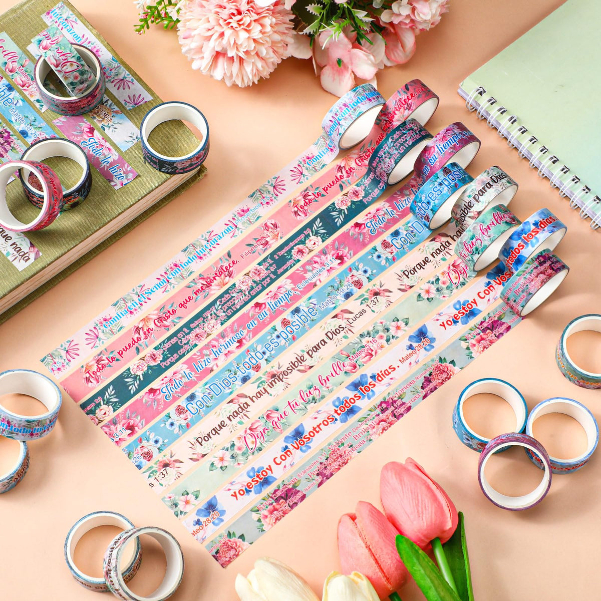 Janlaugh 24 Rolls Christian Washi Tape Gifts, Spanish Floral Religious