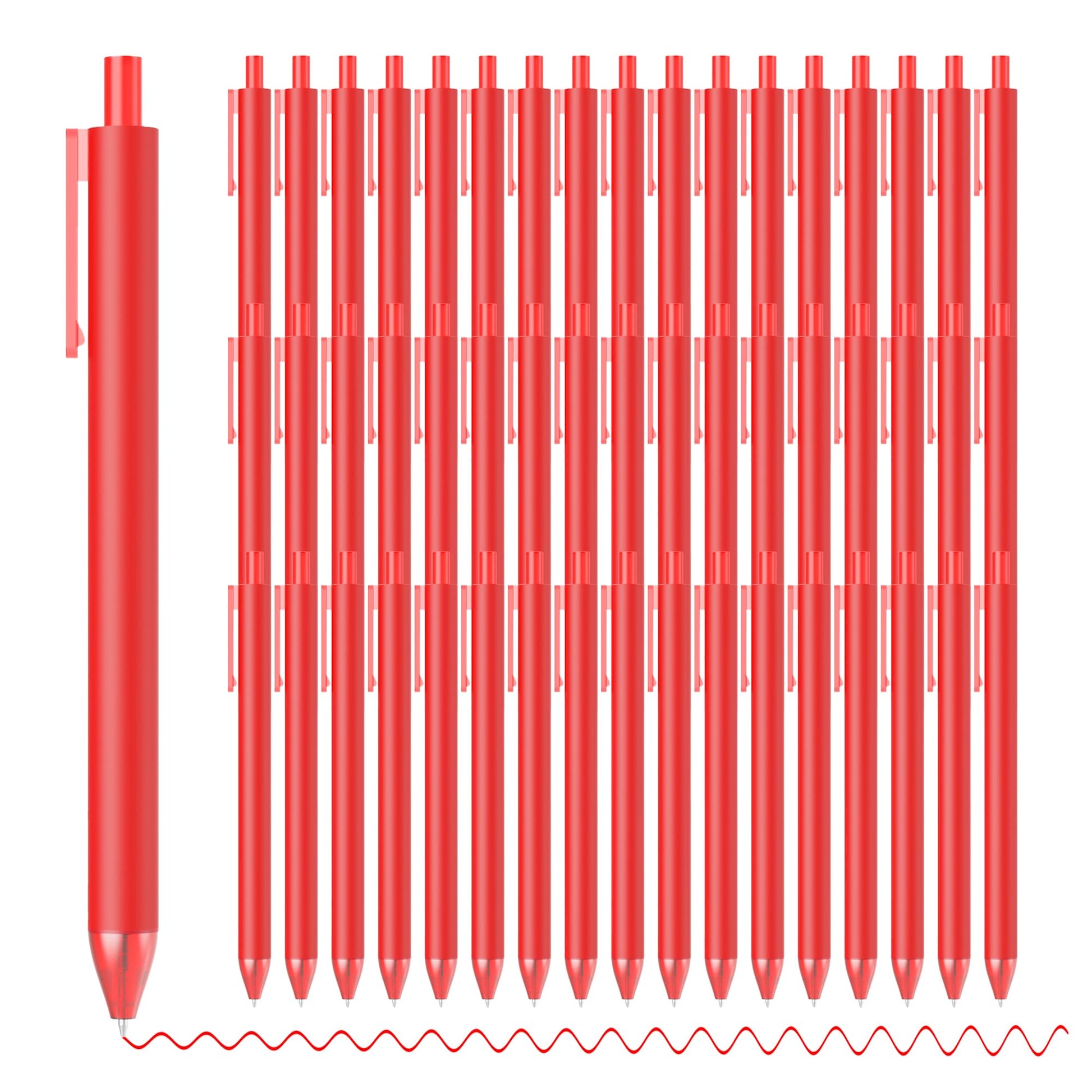 deegtran Pens Bulk, 50 Pack Smooth Red Ink Ballpoint Pens, Wholesale Retractable Pens, No Bleed