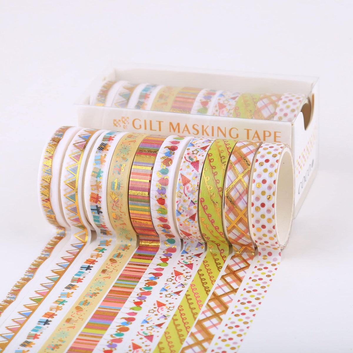 YUBBAEX 10 Rolls Sparkling Washi Tape Set 8mm Skinny Gold Foil Decorative Masking Washi Tapes for