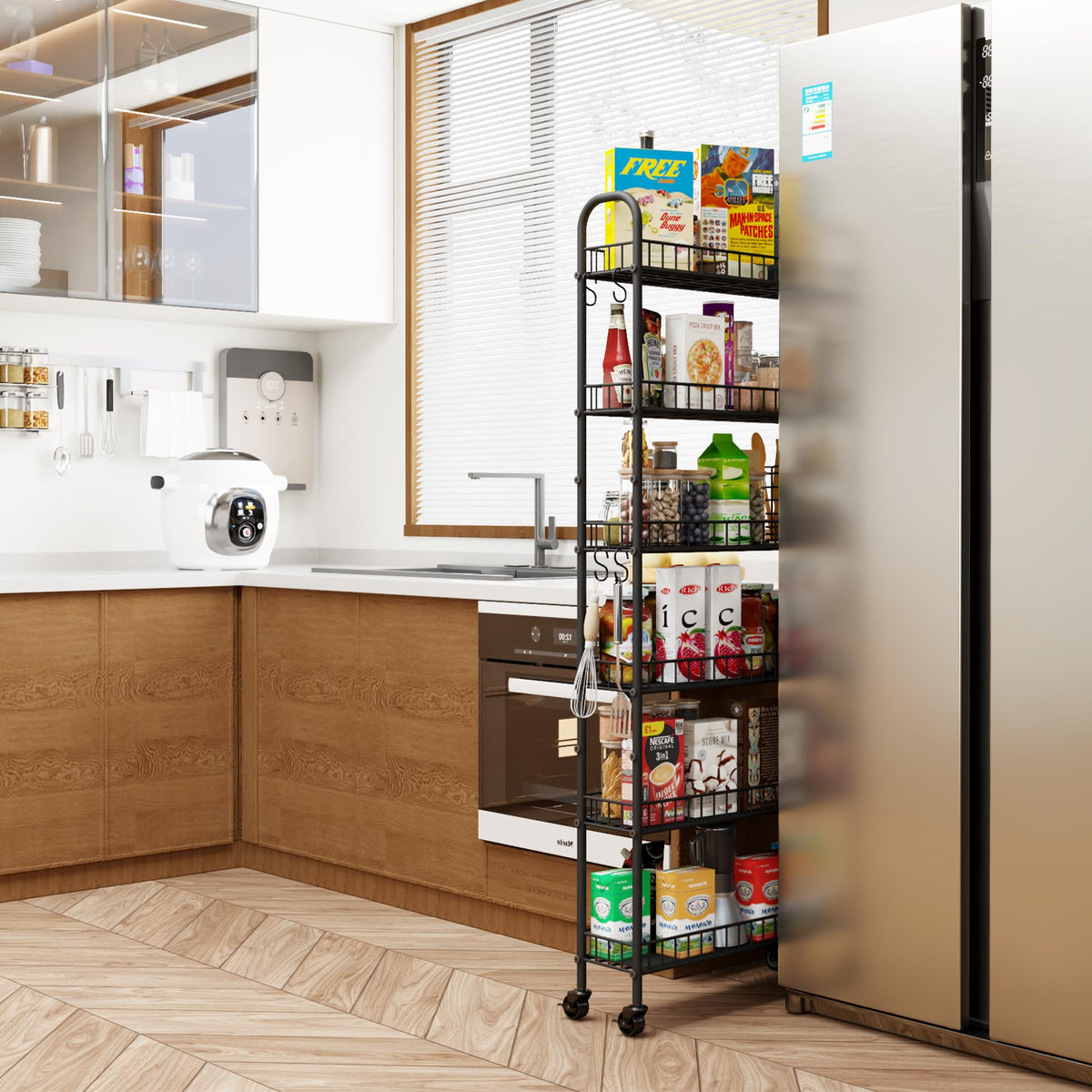 Qiaoxuan Slim Rolling Storage Cart with Wheels, Metal 6 Tier Spice Rack Mobile Shelving Unit