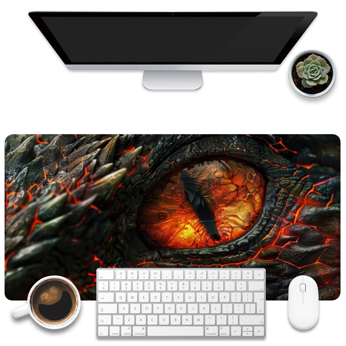 KOAIWPAE Desk Pad, Fire Dragon Eyes Gaming Mouse Pad, 31.5"x15.7" Extended Big Computer Keyboard