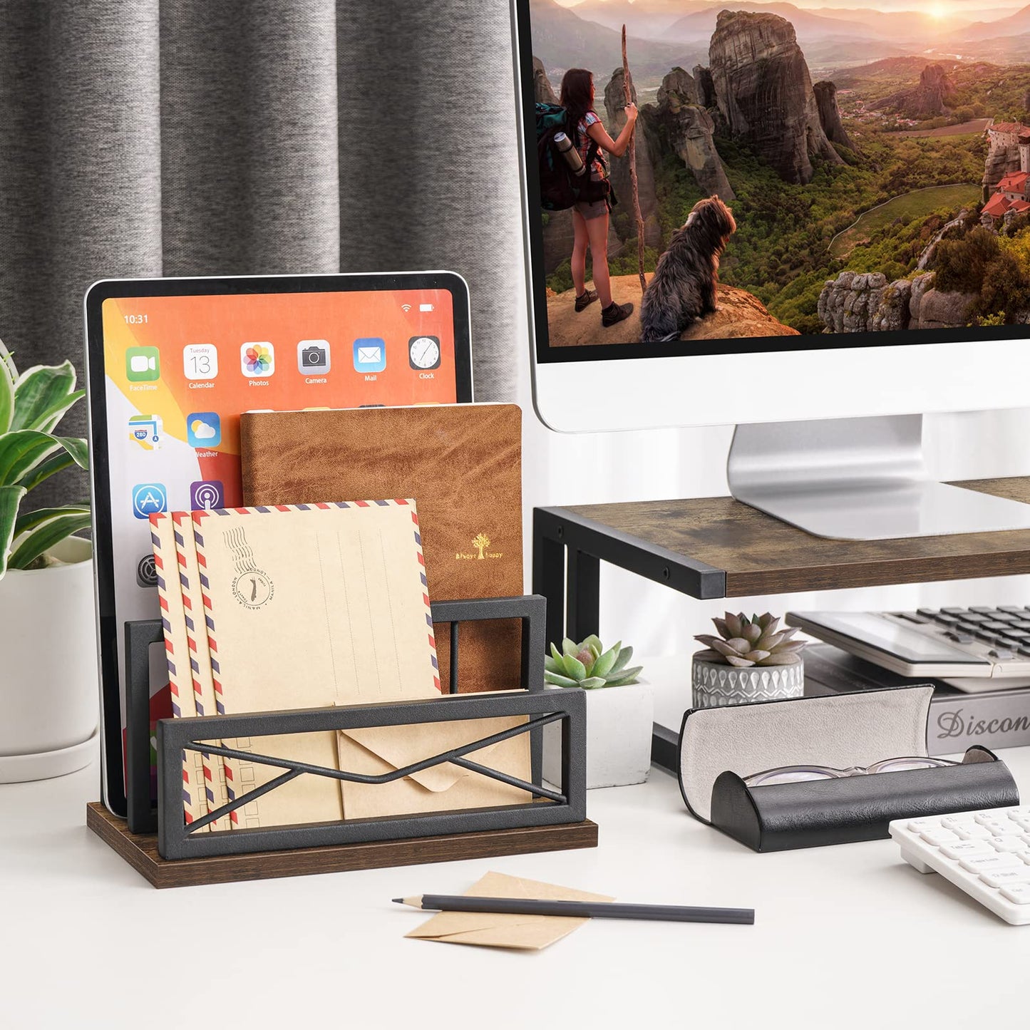 Snughome Desktop Mail Organizer, Desk Mail Organizer with 2-Slot Matte Black Metal Desktop Mail