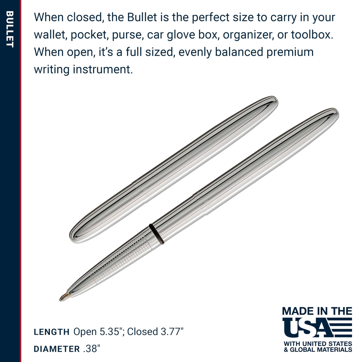 Fisher Space Pen Chrome Pressurized Ballpoint Bullet Pen, Gift Box