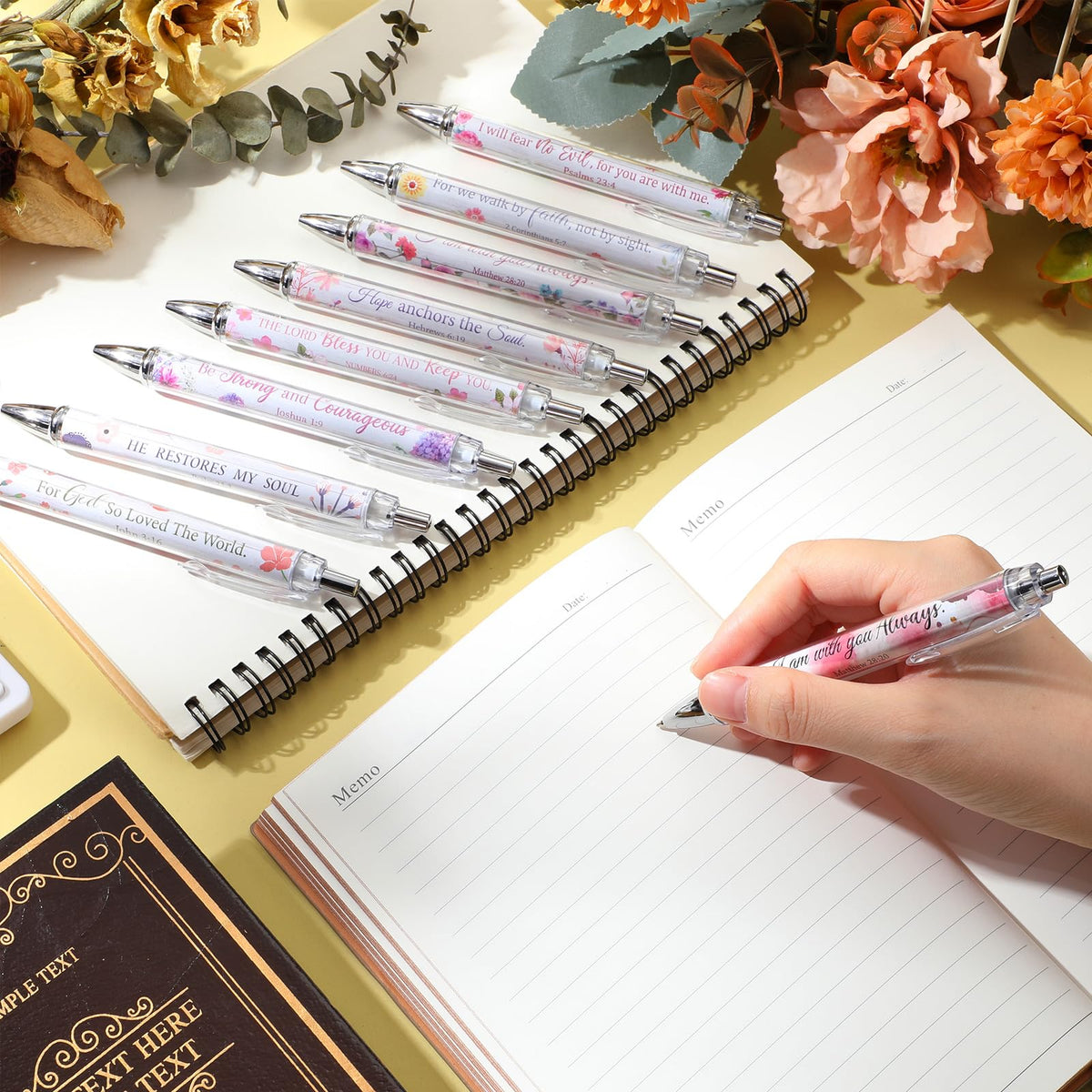 Qeeenar 50 Pcs Bible Verse Pens Christian Gift,Fresh Flower