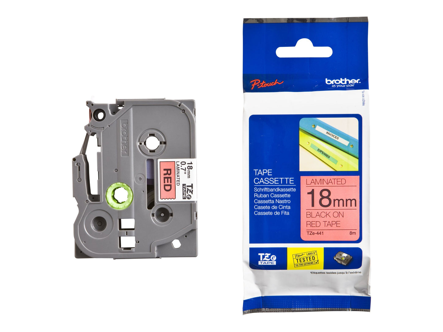 Brother TZe-441 Labelling Tape Cassette, Black on Red, 18 mm (W) x 8 m (L), Laminated, Brother