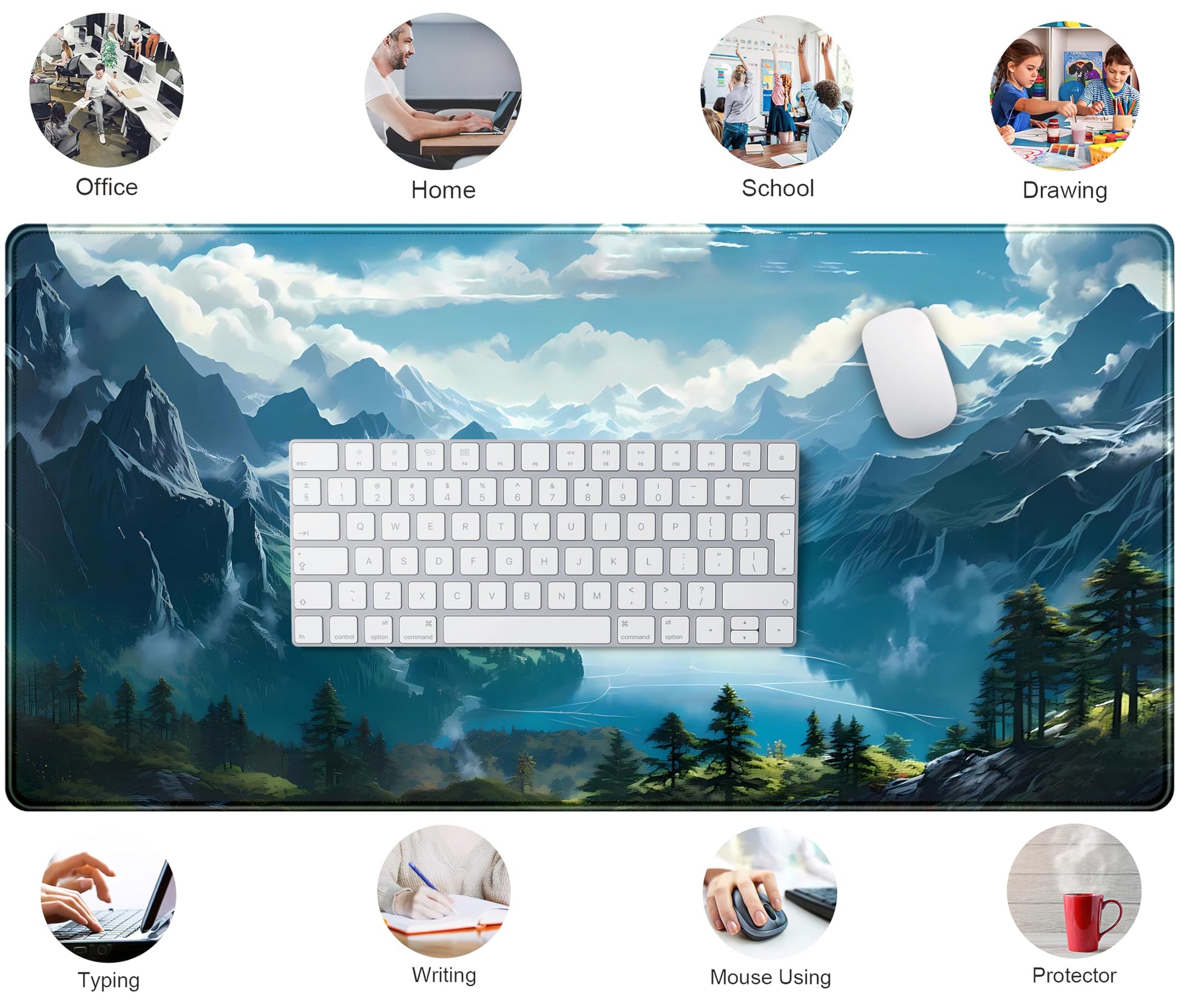 Aesthetic Mountain Vista Desk Mat, Blue Natural Wonder XXL Large Extended Gaming Mouse Pad Mat