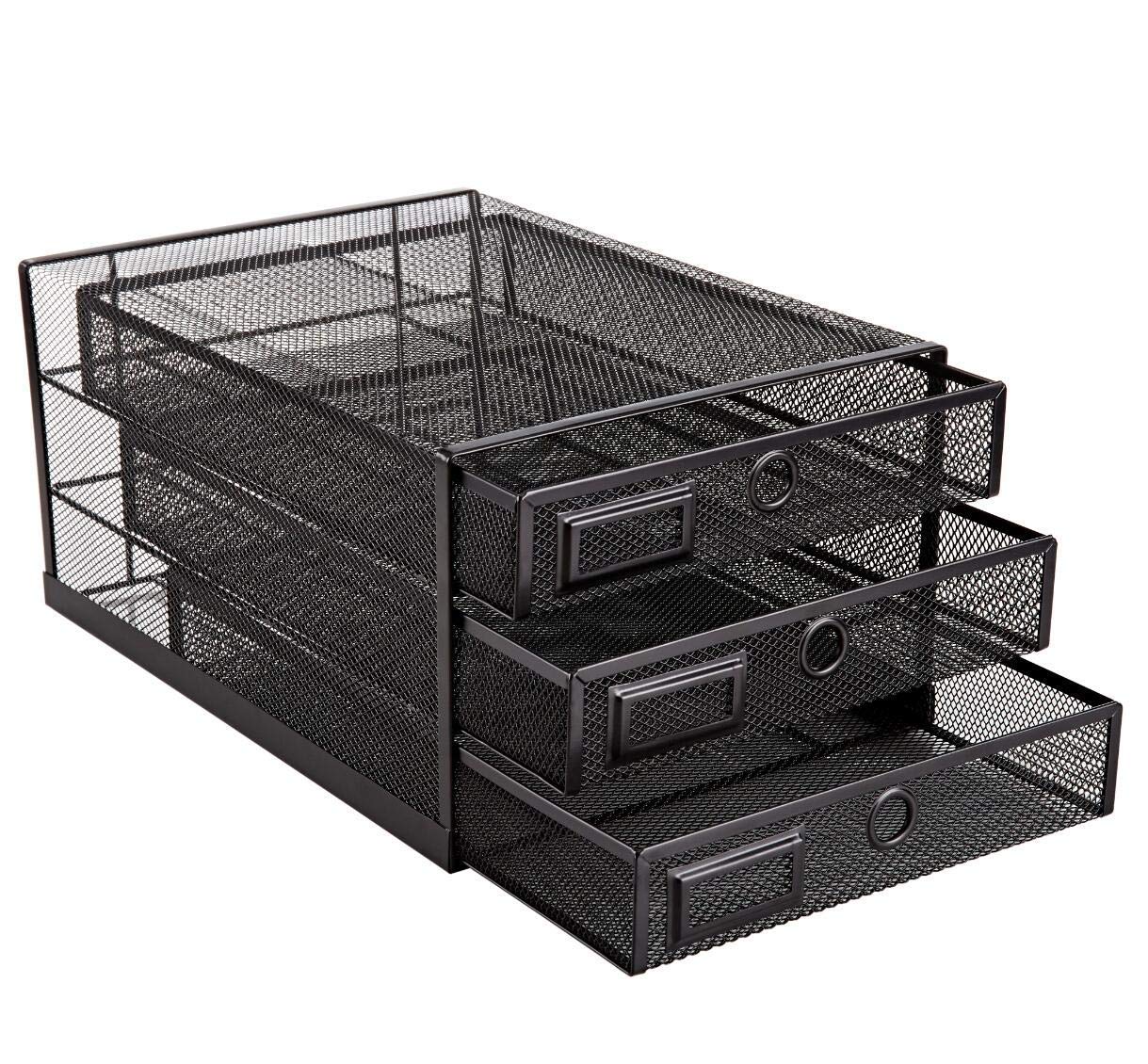 Annova Desk Organizer Wire Mesh 3 Tier Sliding Drawers Paper Sorter/Multifunctional/Premium Solid