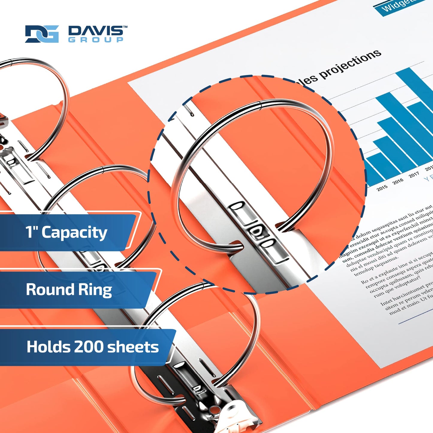 Premium Economy 3-Ring Binder, Spine Label, 1" Round Rings, Orange, 6 Pack