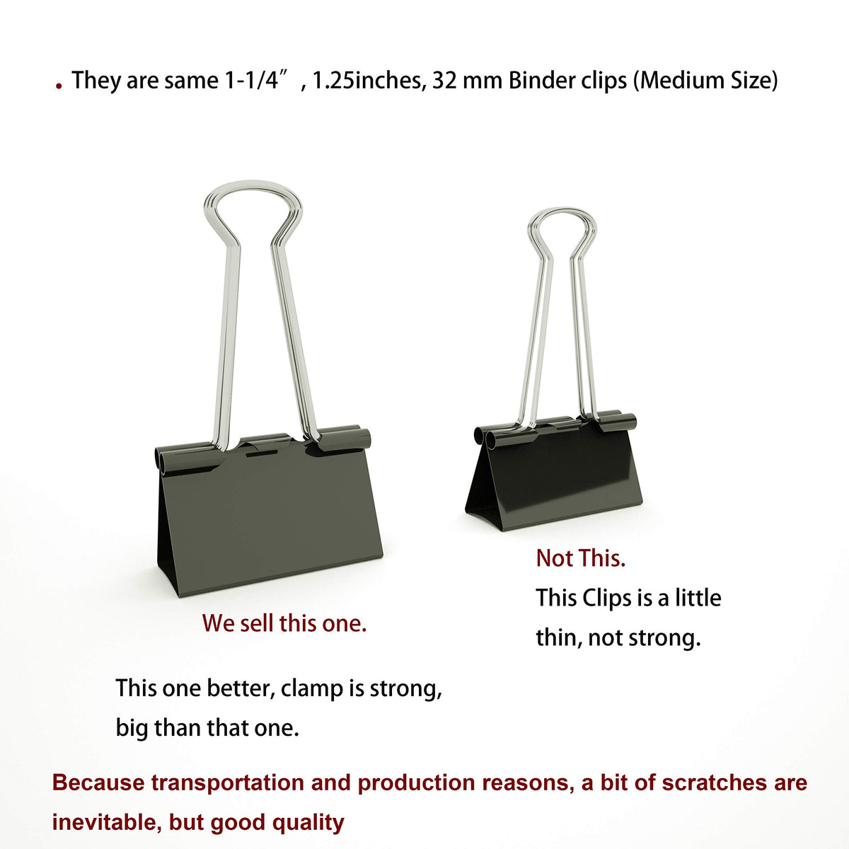 Nctinystore Binder Clips Medium Metal Clamp 1.25 inch / 32 mm (Black, 24-PCS)