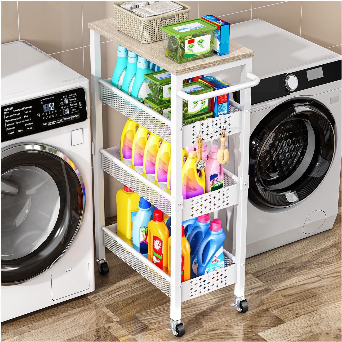 Vivihomety 4-Tier Laundry Utility Rolling Storage Cart with Wheels, Metal