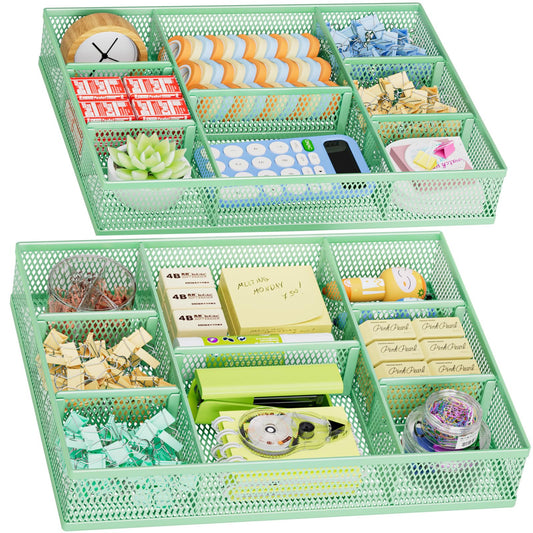 Marbrasse 2 Pack Desk Drawer Organizer, Mesh Drawer Organizer Tray with 8 Adjustable Compartments