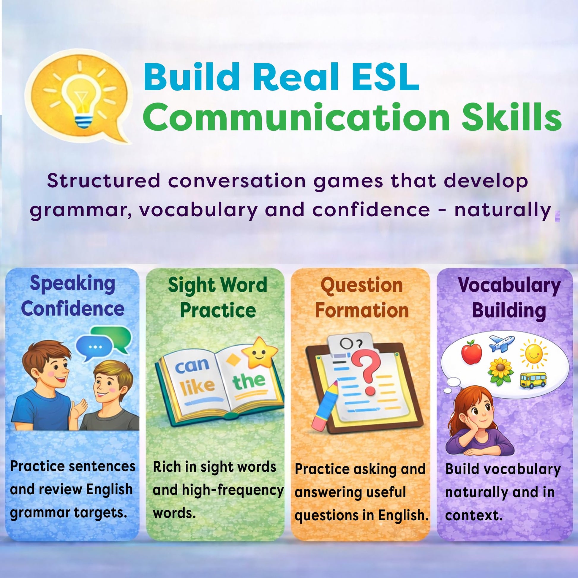 AGO QnA ESL Card Game for Learning English. 3 Level Box Set. Practice English Conversation Through