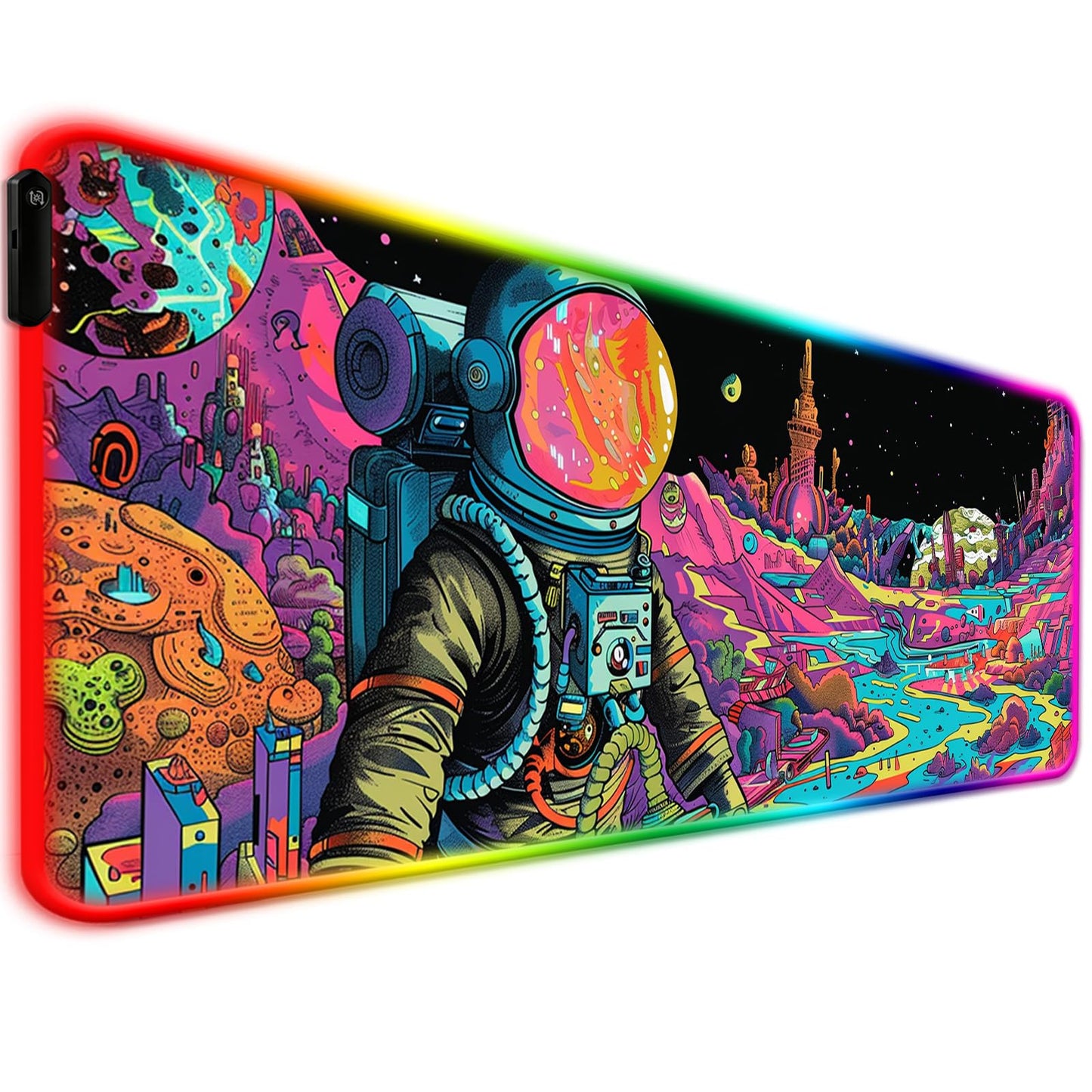 JIANG100 RGB Fantasy Cosmic Astronaut Gaming Desk Mat, XL Mouse Pad